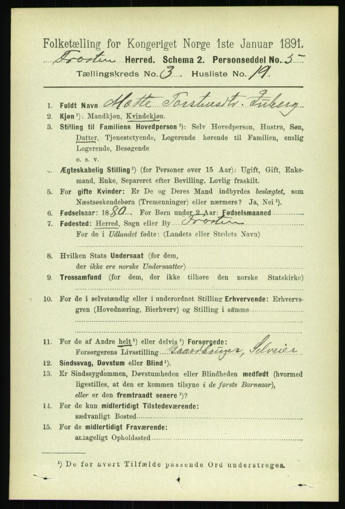 RA, 1891 census for 1717 Frosta, 1891, p. 2008