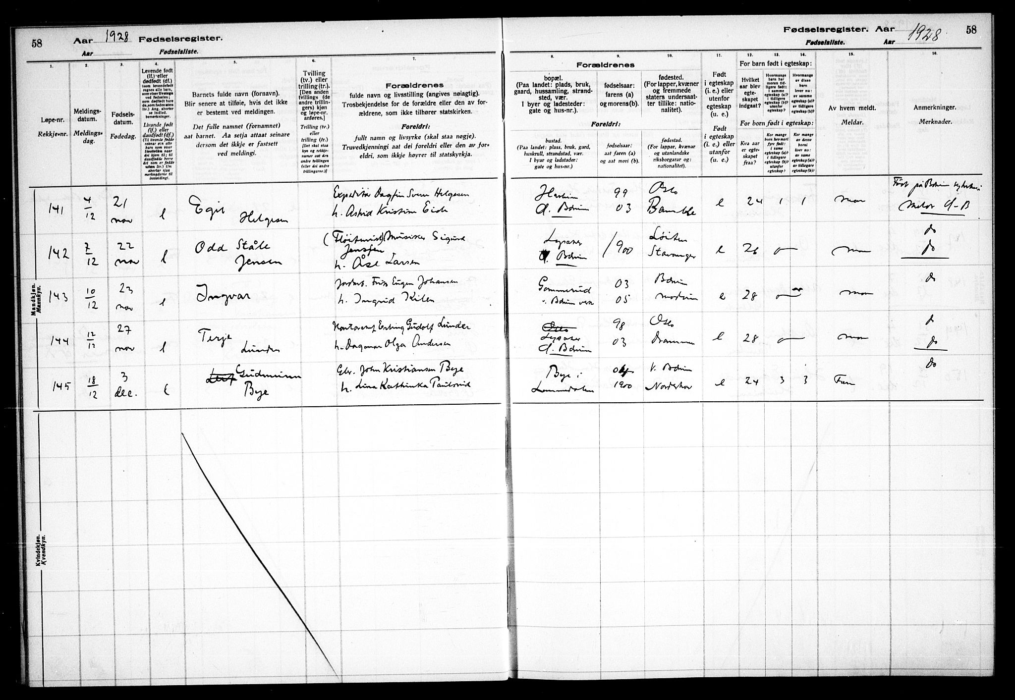 Vestre Bærum prestekontor Kirkebøker, AV/SAO-A-10209a/J/L0002: Birth register no. 2, 1927-1933, p. 58