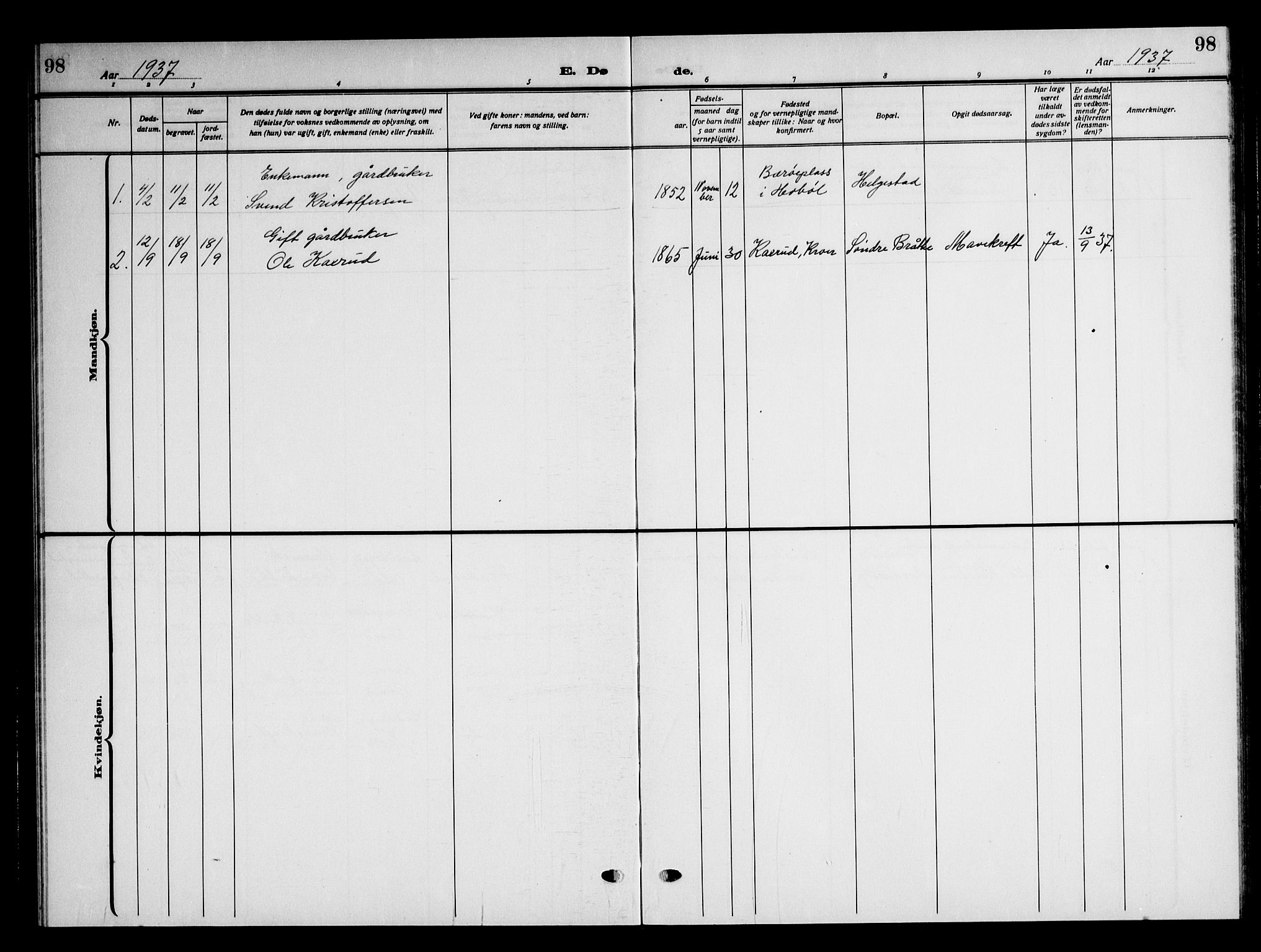 Ås prestekontor Kirkebøker, AV/SAO-A-10894/G/Gc/L0002: Parish register (copy) no. III 2, 1925-1951, p. 98