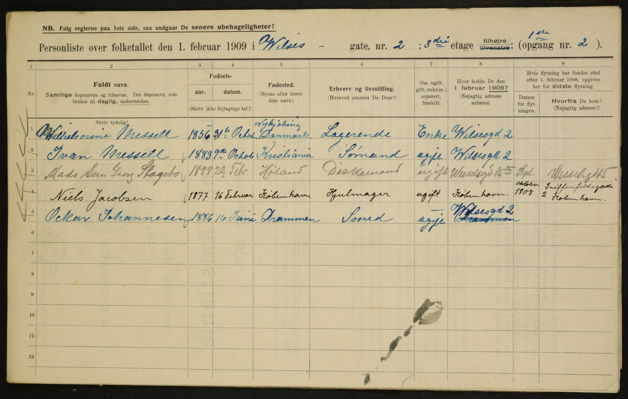 OBA, Municipal Census 1909 for Kristiania, 1909, p. 116439