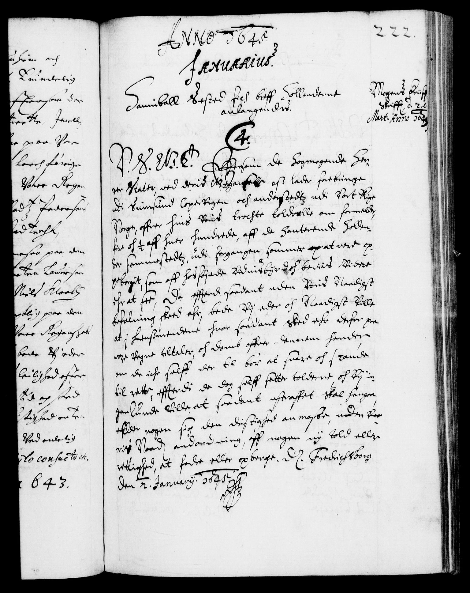 Danske Kanselli 1572-1799, AV/RA-EA-3023/F/Fc/Fca/Fcab/L0007: Norske tegnelser (mikrofilm), 1640-1648, p. 222a