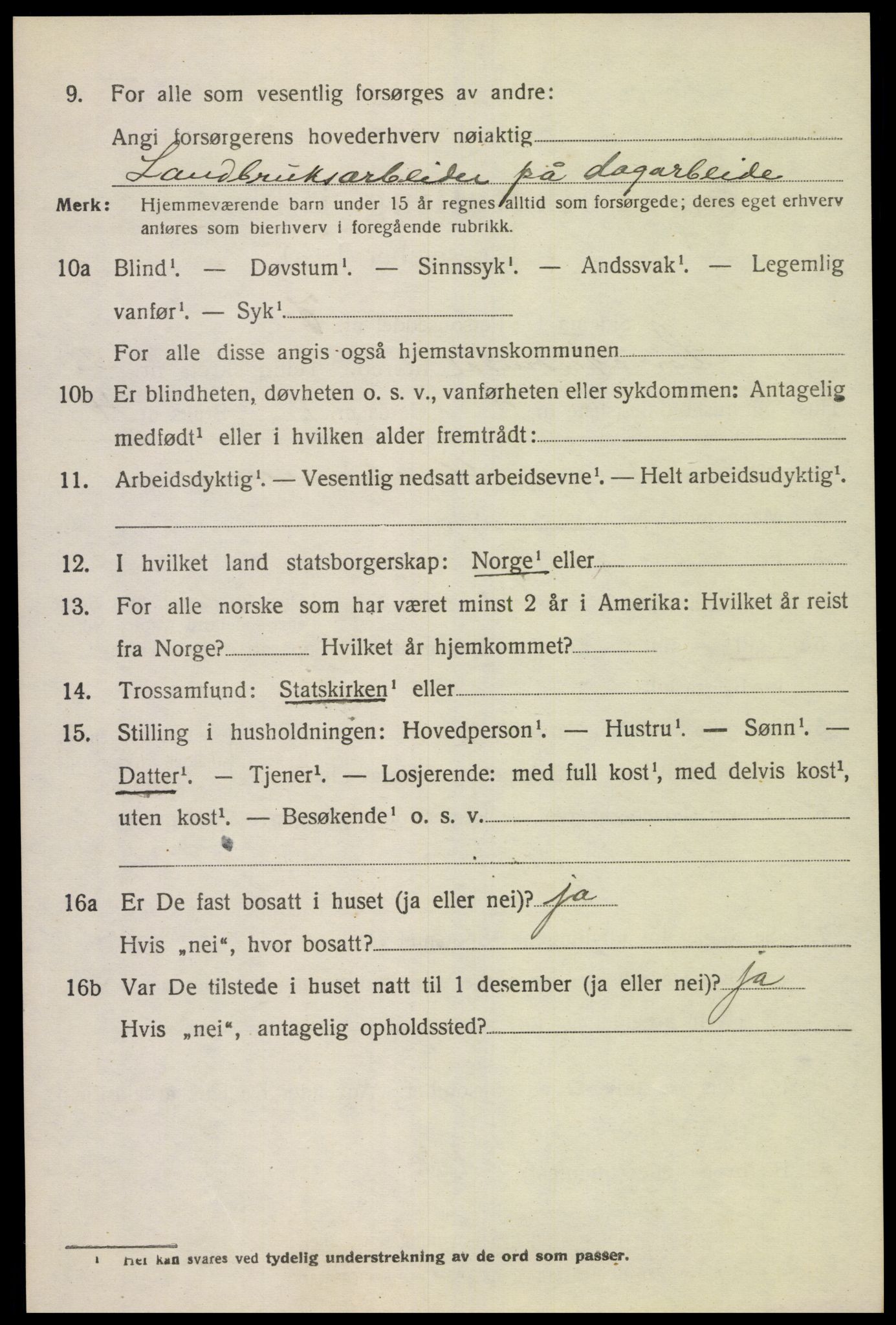 SAK, 1920 census for Sør-Audnedal, 1920, p. 1624