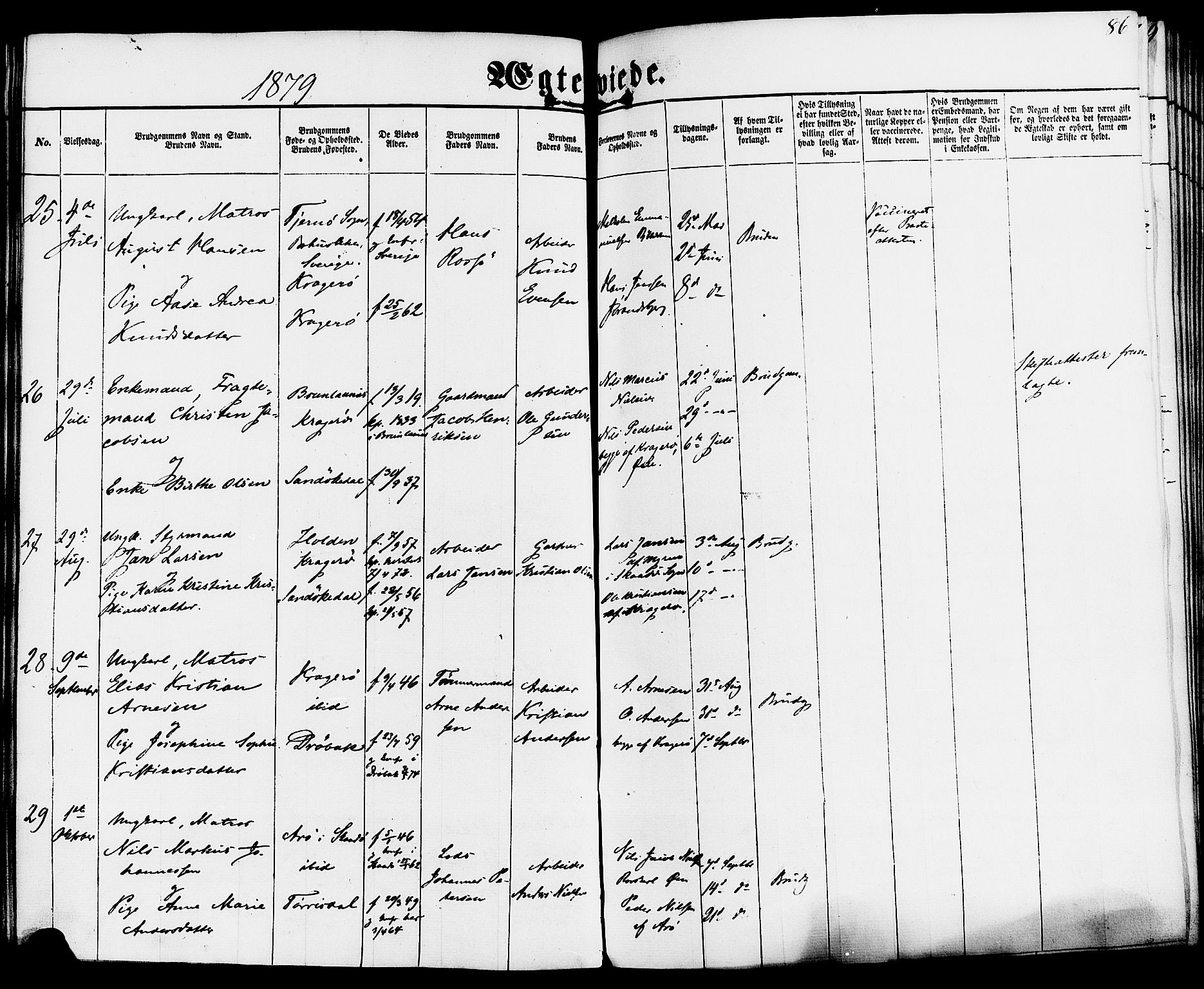 Kragerø kirkebøker, SAKO/A-278/F/Fa/L0009: Parish register (official) no. 9, 1861-1886, p. 86