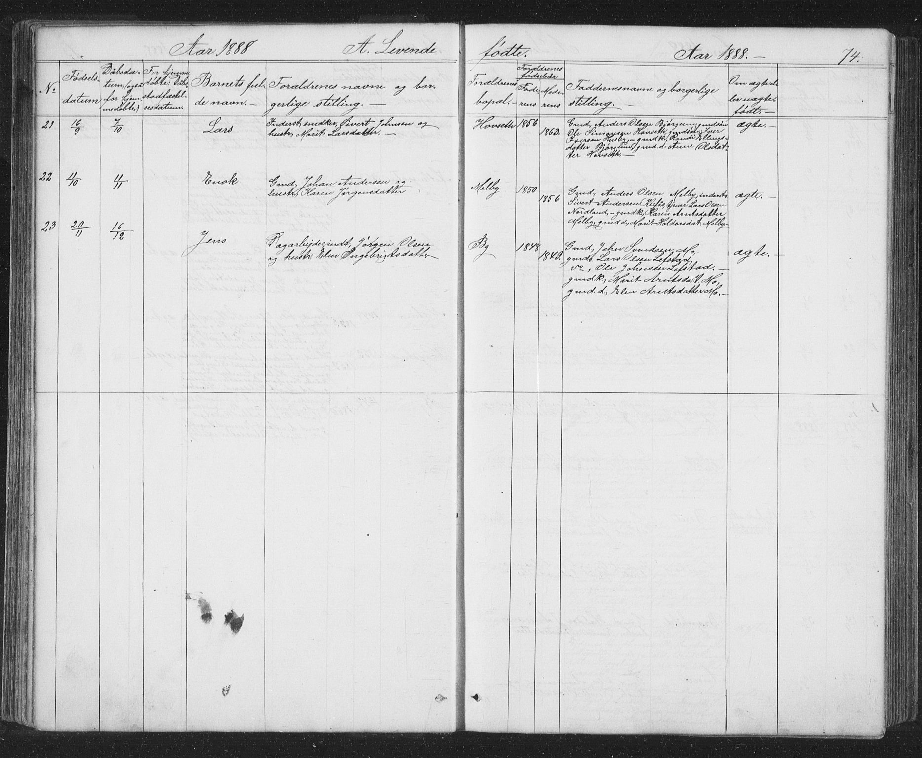 Ministerialprotokoller, klokkerbøker og fødselsregistre - Sør-Trøndelag, SAT/A-1456/667/L0798: Parish register (copy) no. 667C03, 1867-1929, p. 74