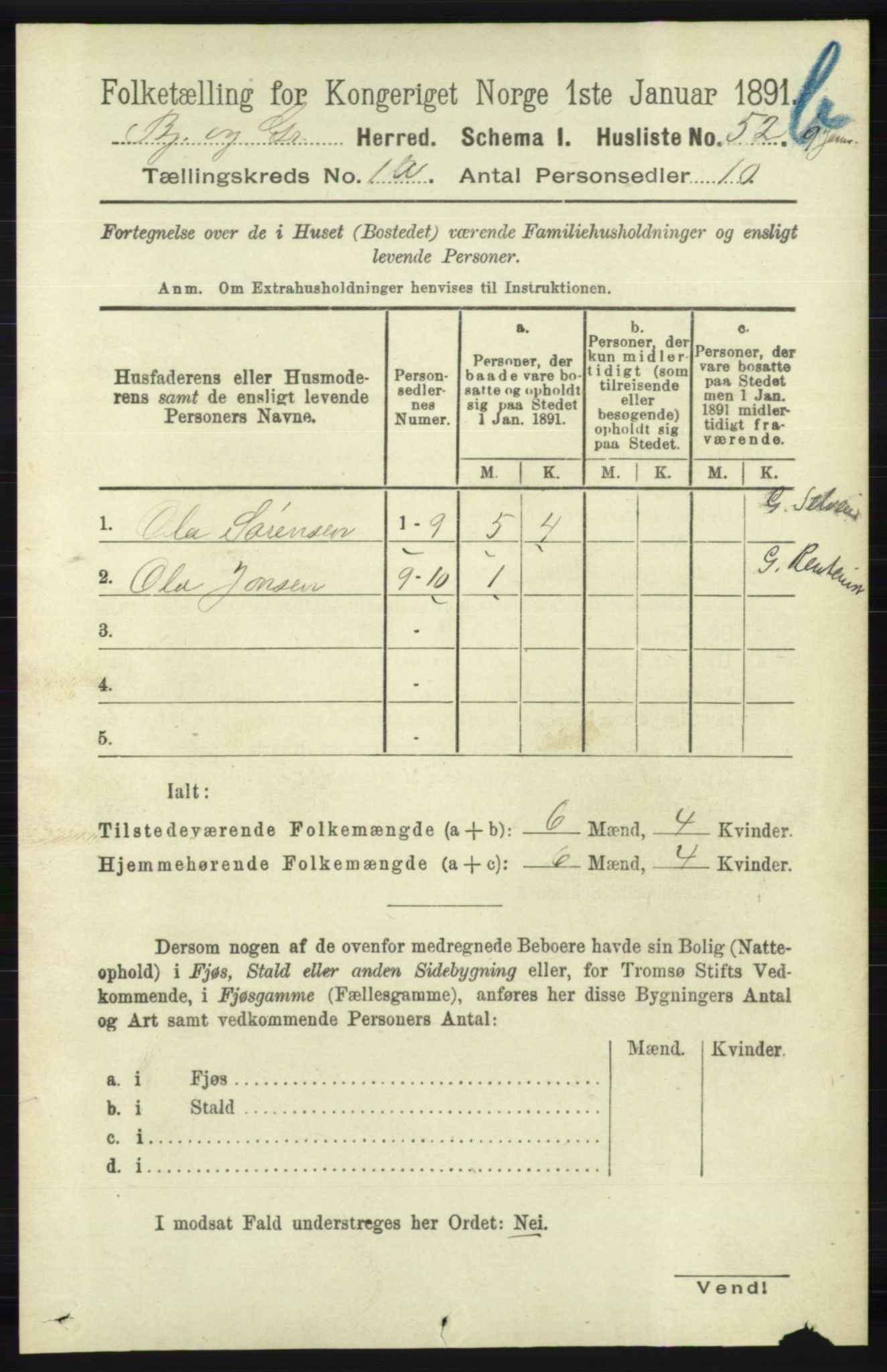 RA, 1891 census for 1024 Bjelland og Grindheim, 1891, p. 766