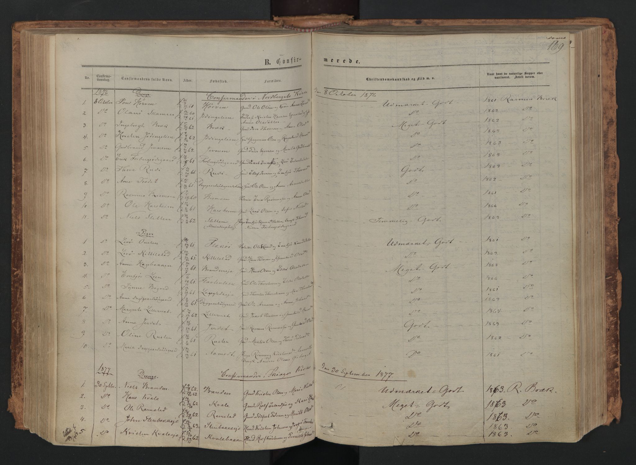 Skjåk prestekontor, SAH/PREST-072/H/Ha/Haa/L0001: Parish register (official) no. 1, 1863-1879, p. 169