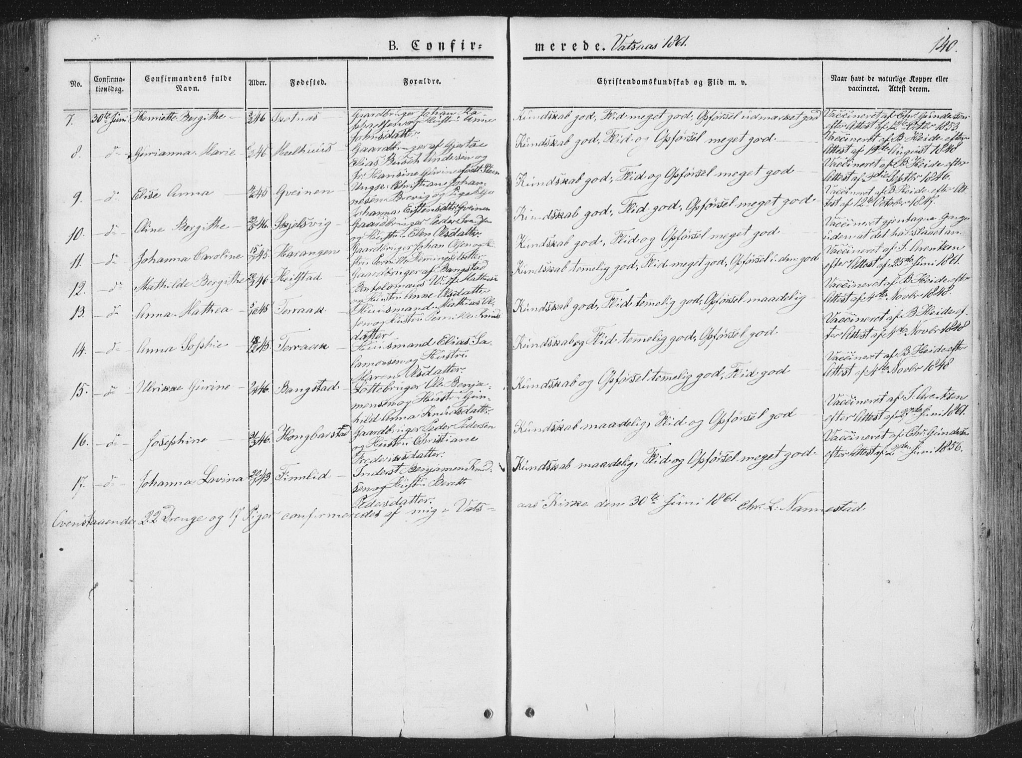 Ministerialprotokoller, klokkerbøker og fødselsregistre - Nordland, AV/SAT-A-1459/810/L0144: Parish register (official) no. 810A07 /1, 1841-1862, p. 140