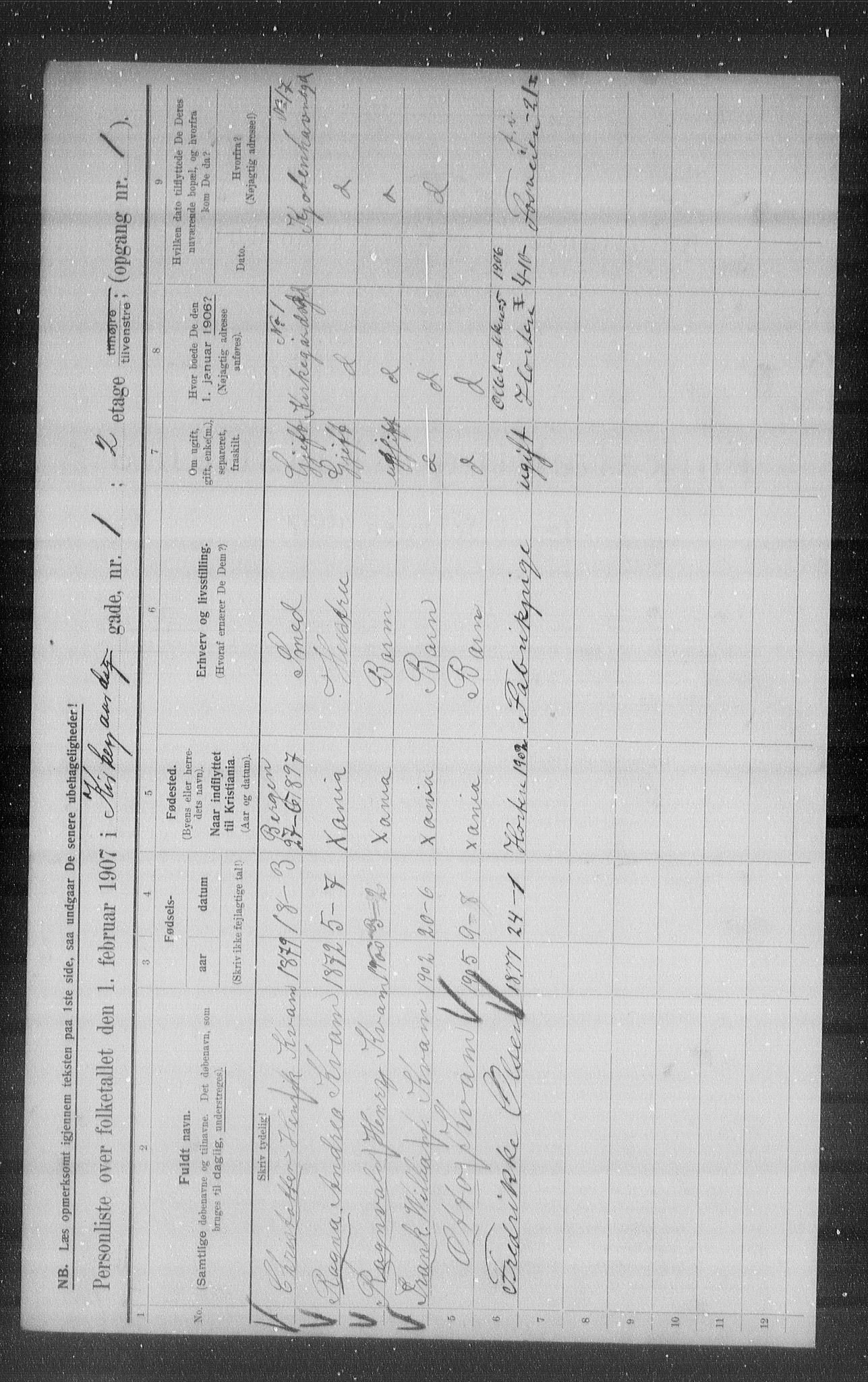 OBA, Municipal Census 1907 for Kristiania, 1907, p. 25509