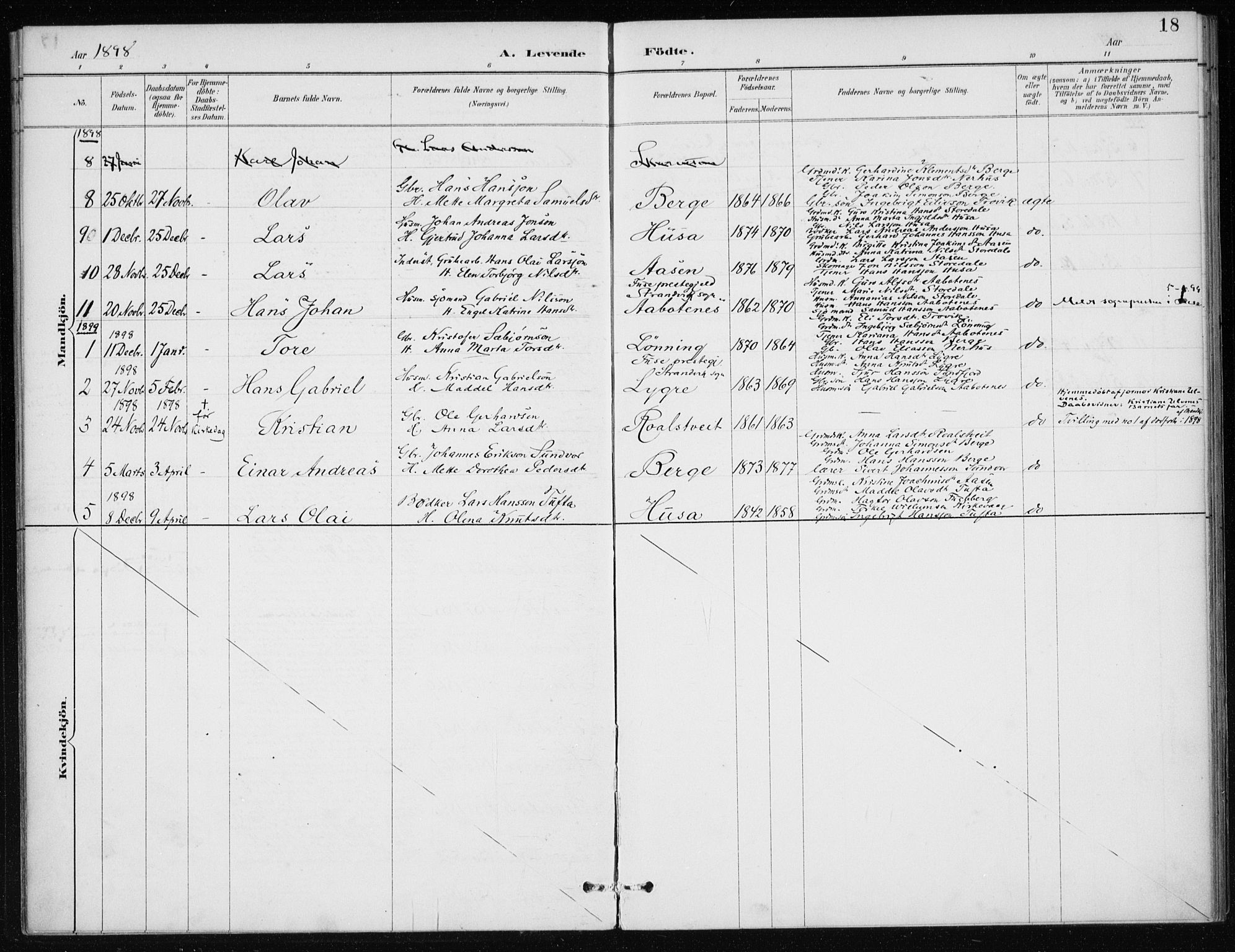 Kvinnherad sokneprestembete, SAB/A-76401/H/Haa: Parish register (official) no. E 1, 1887-1912, p. 18