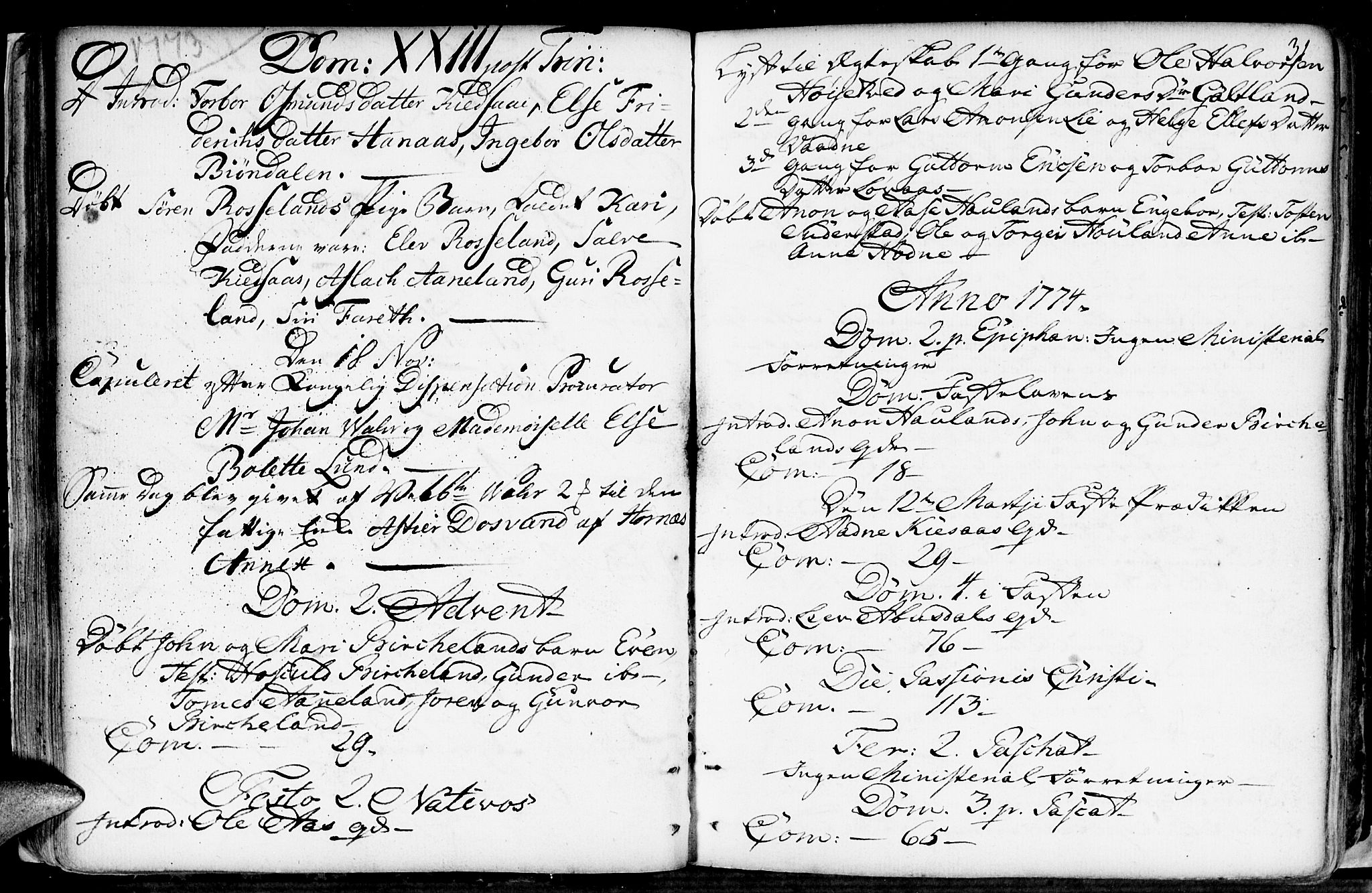 Evje sokneprestkontor, SAK/1111-0008/F/Fa/Fab/L0002: Parish register (official) no. A 2, 1765-1816, p. 31
