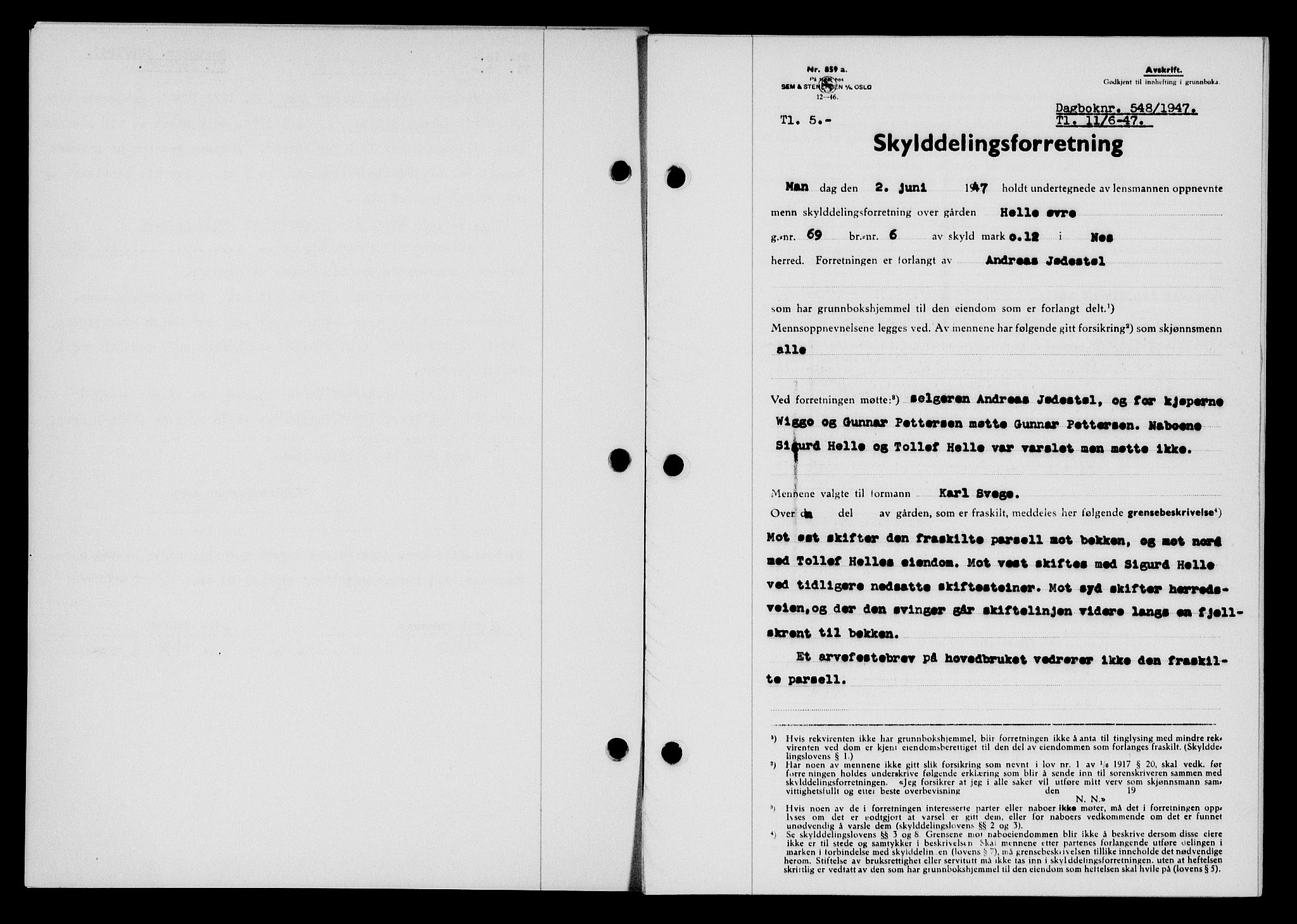 Flekkefjord sorenskriveri, SAK/1221-0001/G/Gb/Gba/L0062: Mortgage book no. A-10, 1947-1947, Diary no: : 548/1947