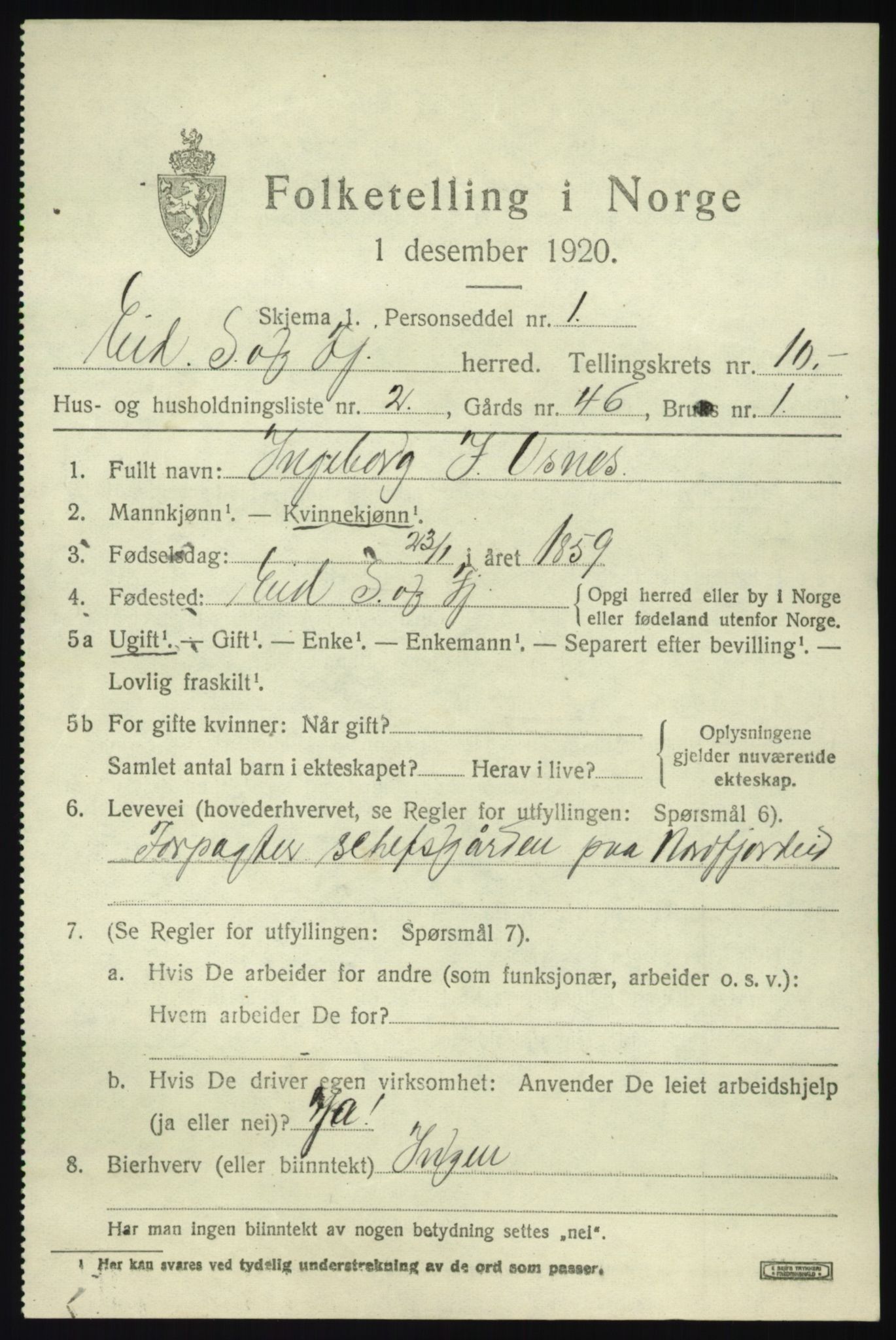 SAB, 1920 census for Eid, 1920, p. 5004