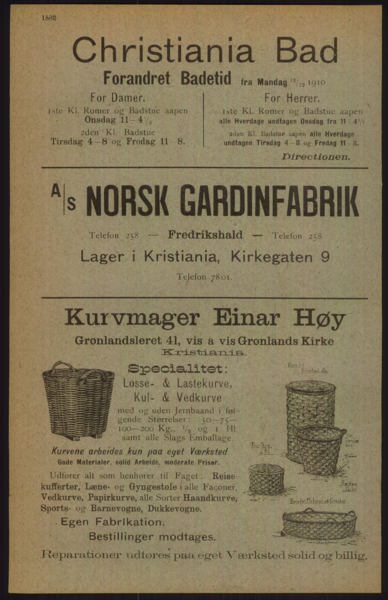 Kristiania/Oslo adressebok, PUBL/-, 1911, p. 1582