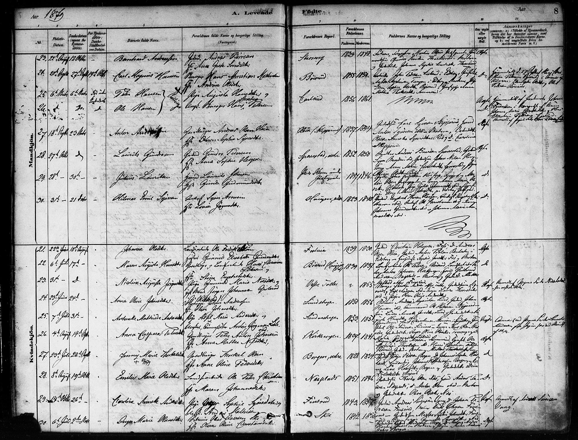 Skiptvet prestekontor Kirkebøker, AV/SAO-A-20009/F/Fa/L0009: Parish register (official) no. 9, 1878-1900, p. 8
