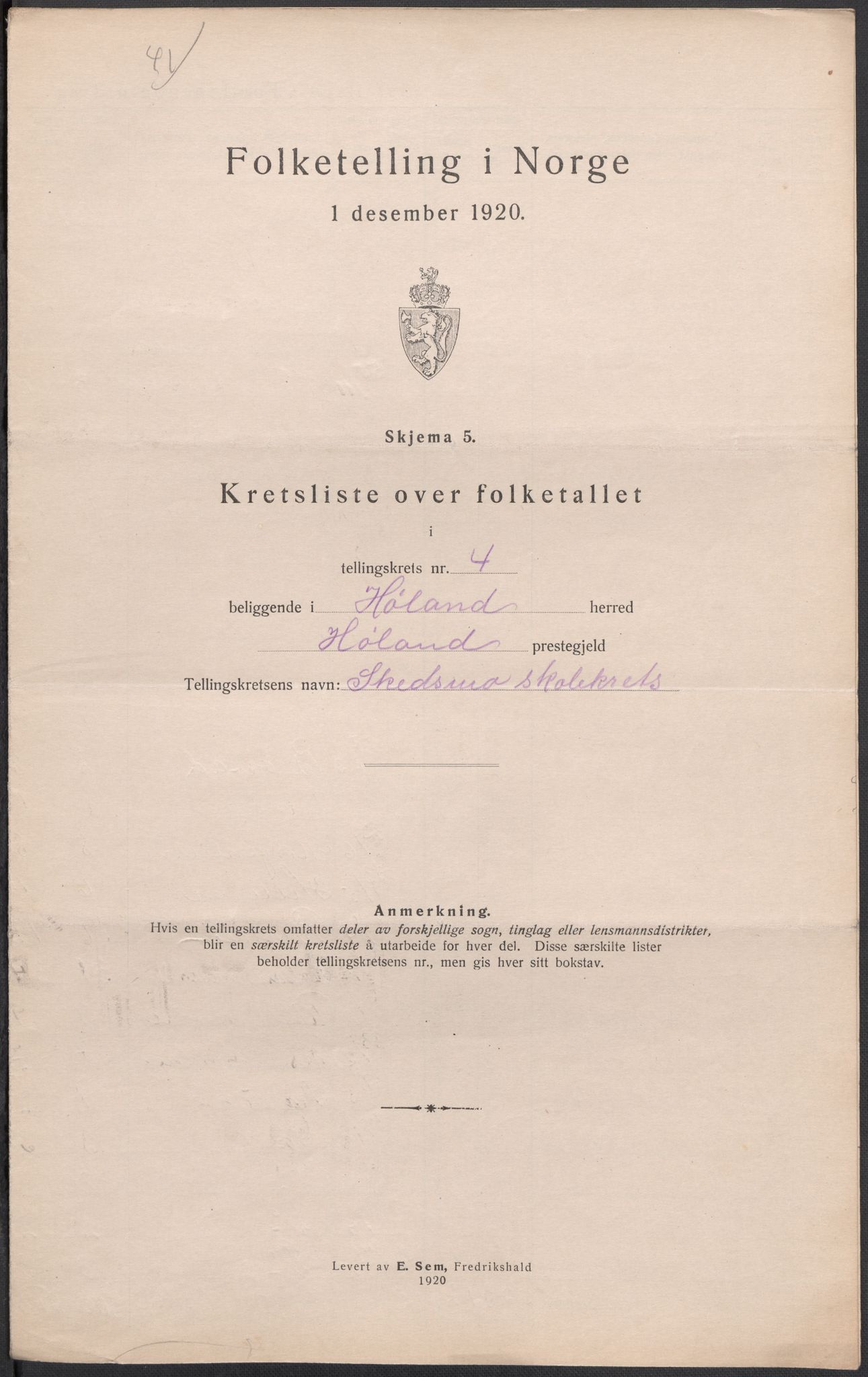 SAO, 1920 census for Høland, 1920, p. 19