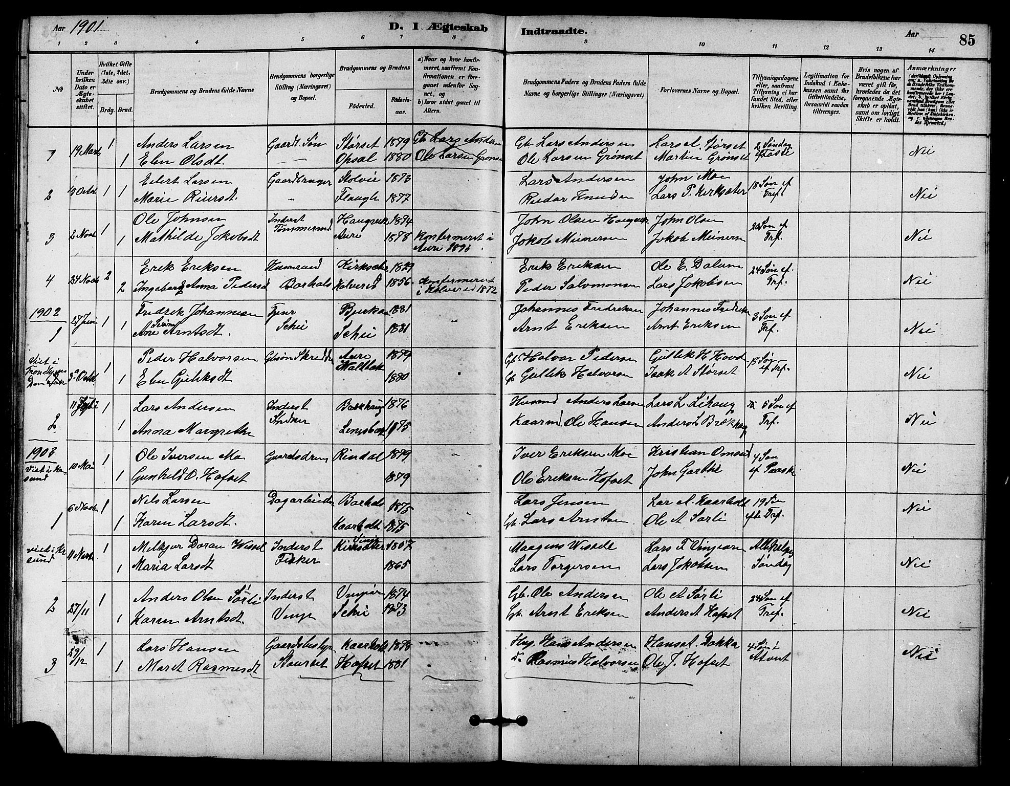 Ministerialprotokoller, klokkerbøker og fødselsregistre - Sør-Trøndelag, SAT/A-1456/631/L0514: Parish register (copy) no. 631C02, 1879-1912, p. 85