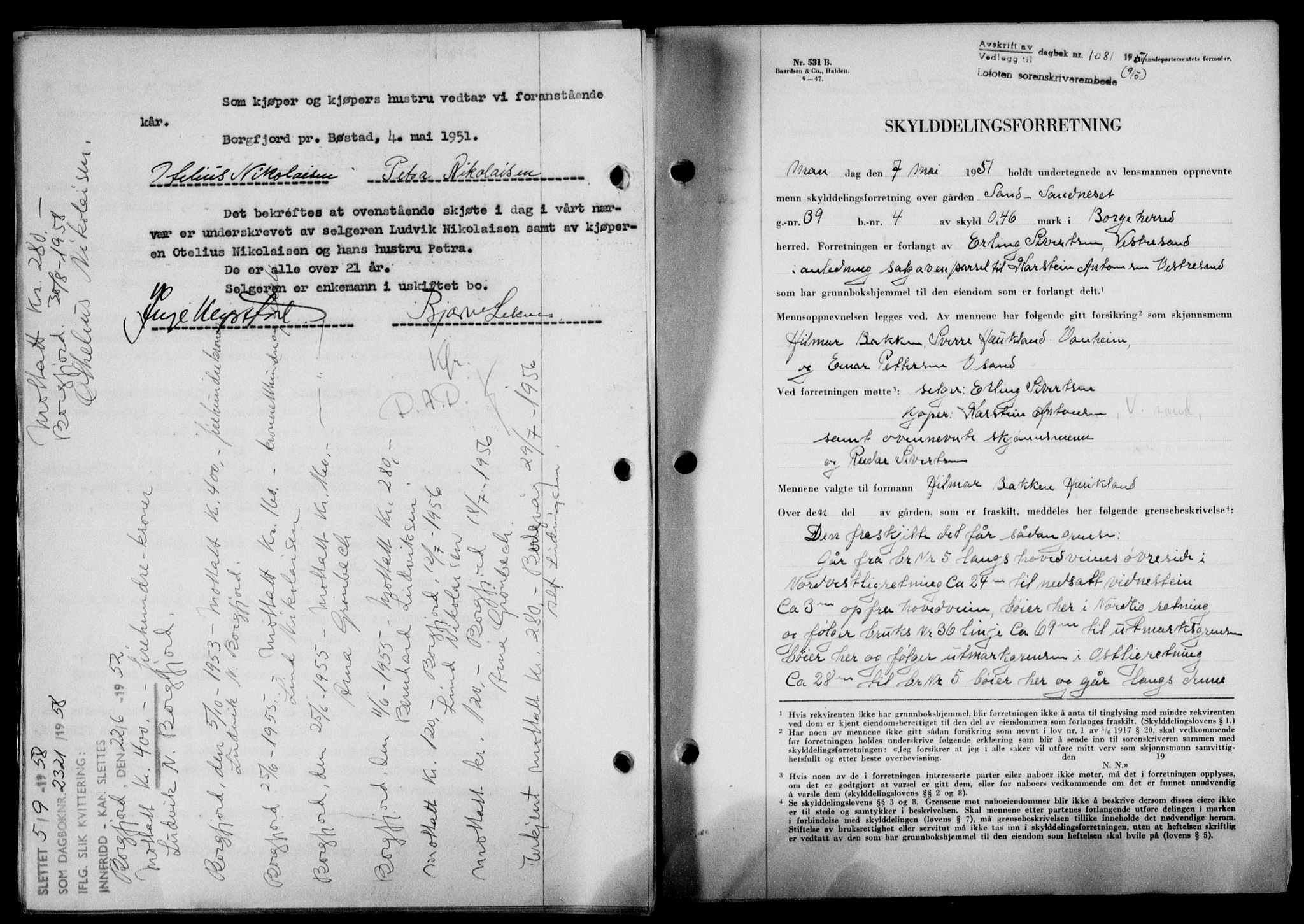 Lofoten sorenskriveri, SAT/A-0017/1/2/2C/L0025a: Mortgage book no. 25a, 1950-1951, Diary no: : 1081/1951