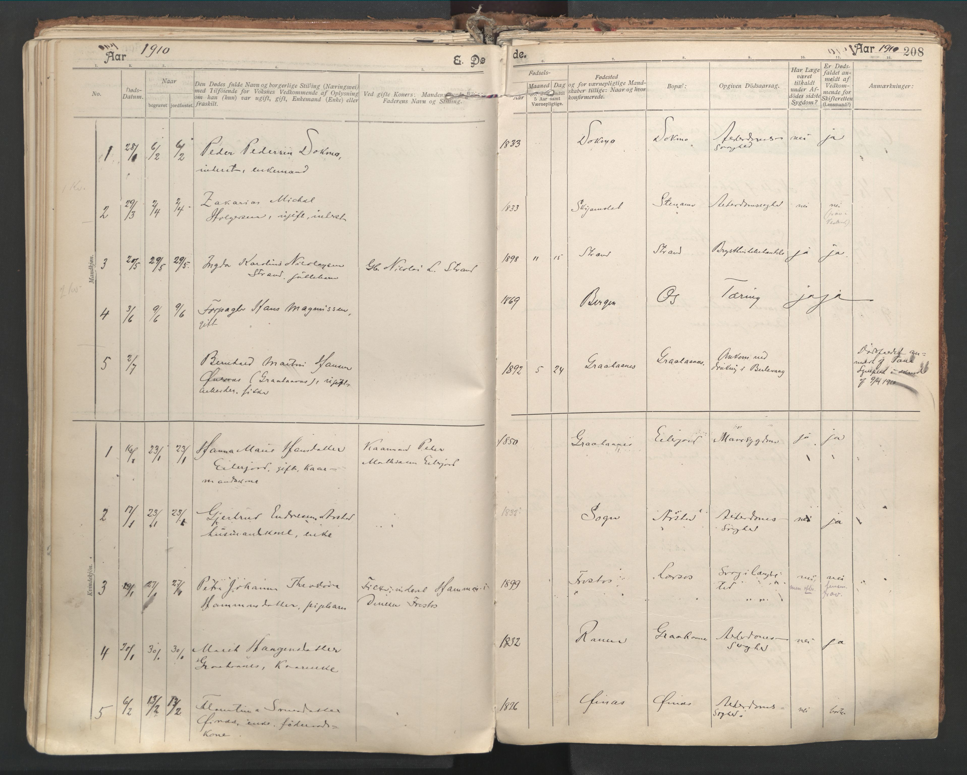 Ministerialprotokoller, klokkerbøker og fødselsregistre - Nordland, AV/SAT-A-1459/846/L0647: Parish register (official) no. 846A05, 1902-1915, p. 208