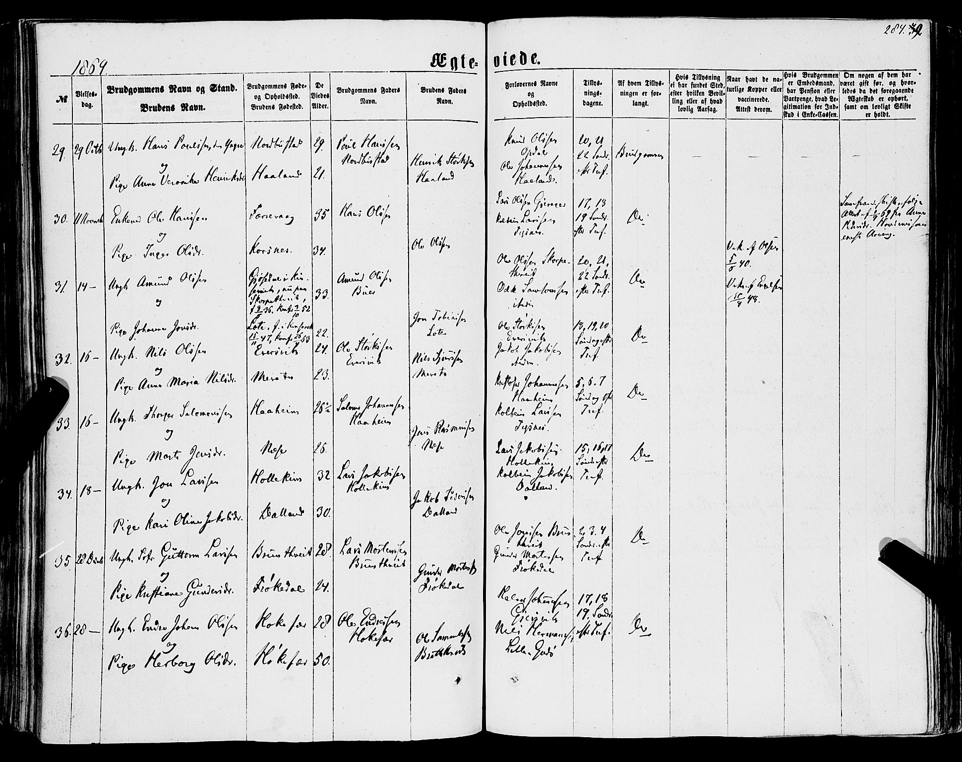 Tysnes sokneprestembete, SAB/A-78601/H/Haa: Parish register (official) no. A 11, 1860-1871, p. 284
