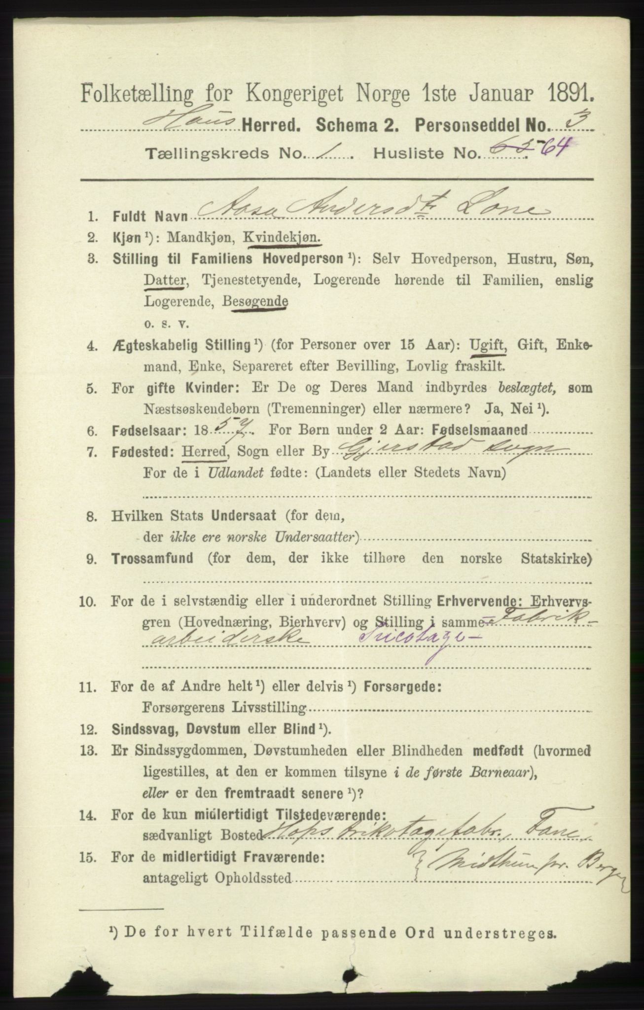 RA, 1891 census for 1250 Haus, 1891, p. 447