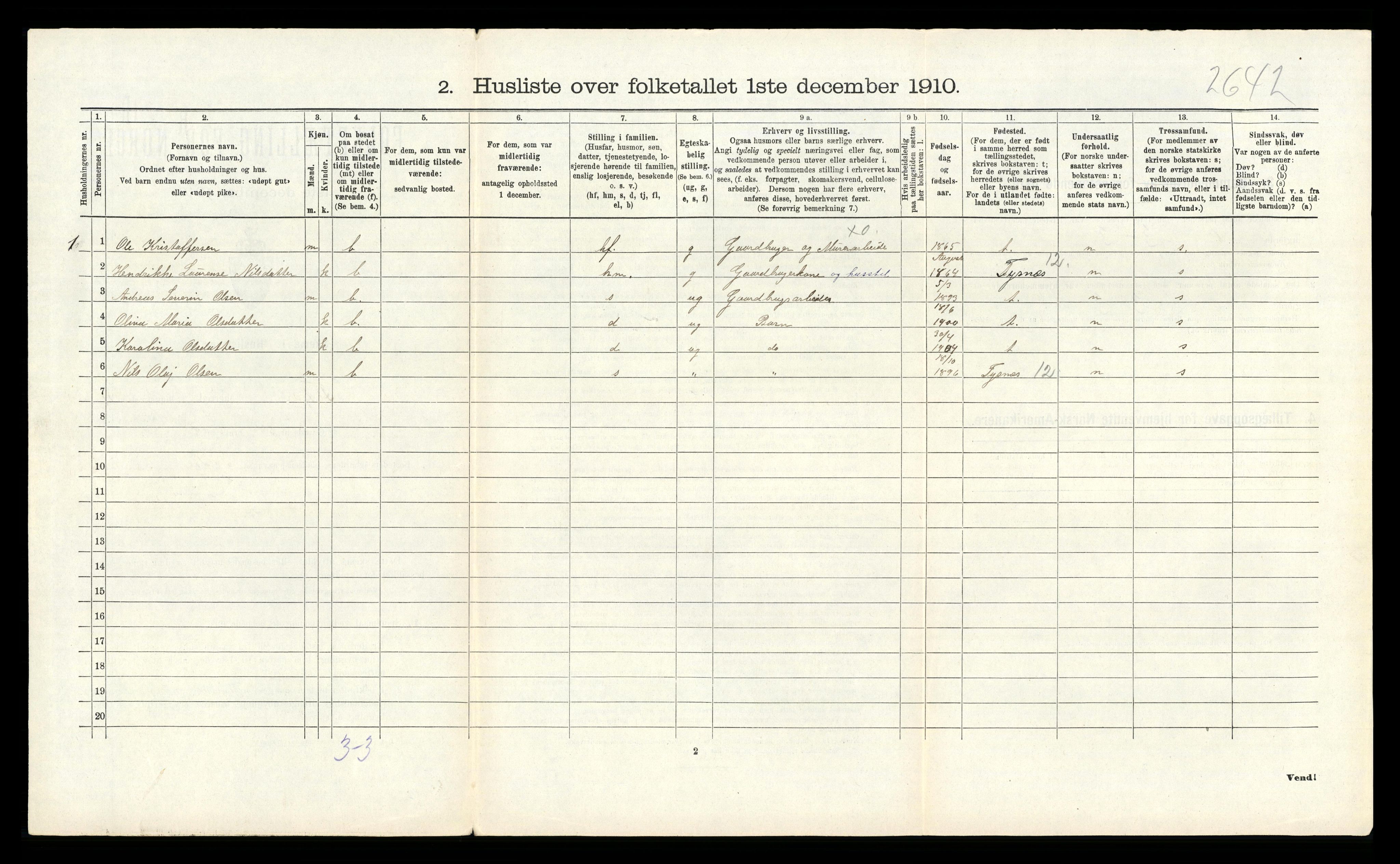 RA, 1910 census for Fitjar, 1910, p. 654