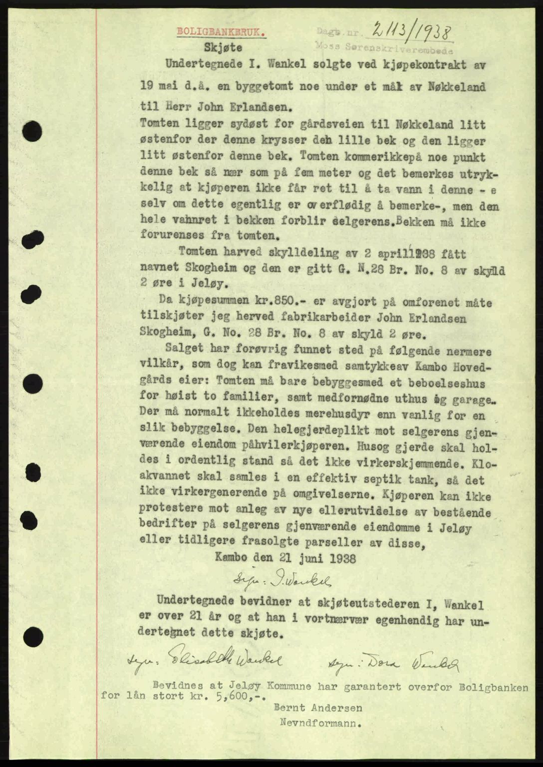 Moss sorenskriveri, SAO/A-10168: Mortgage book no. A5, 1938-1939, Diary no: : 2113/1938