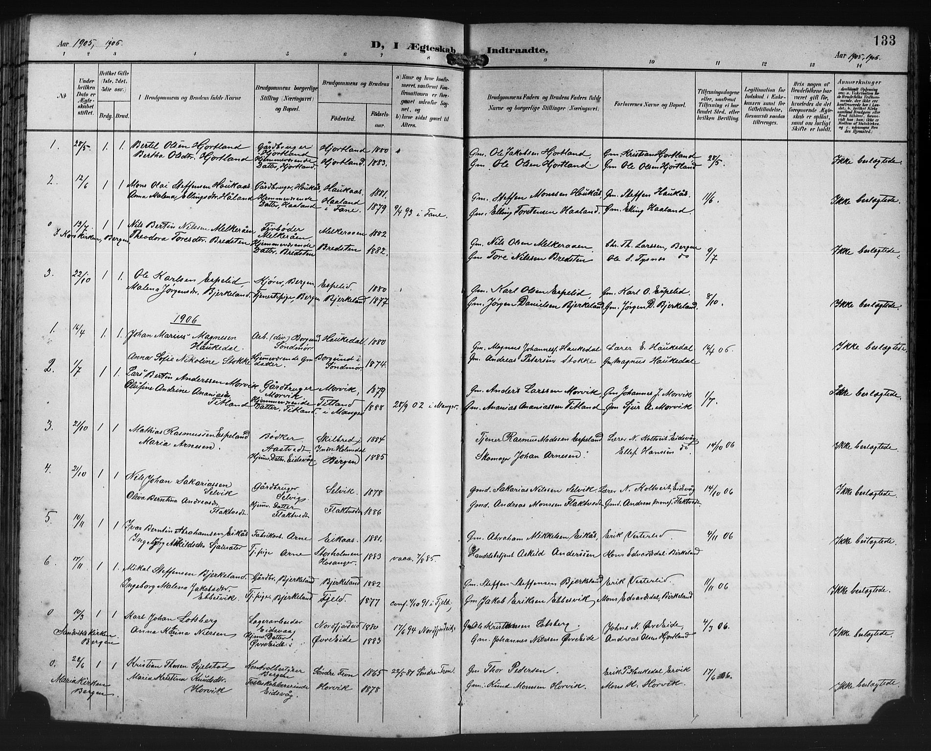 Åsane sokneprestembete, SAB/A-79401/H/Hab: Parish register (copy) no. A 3, 1899-1915, p. 133