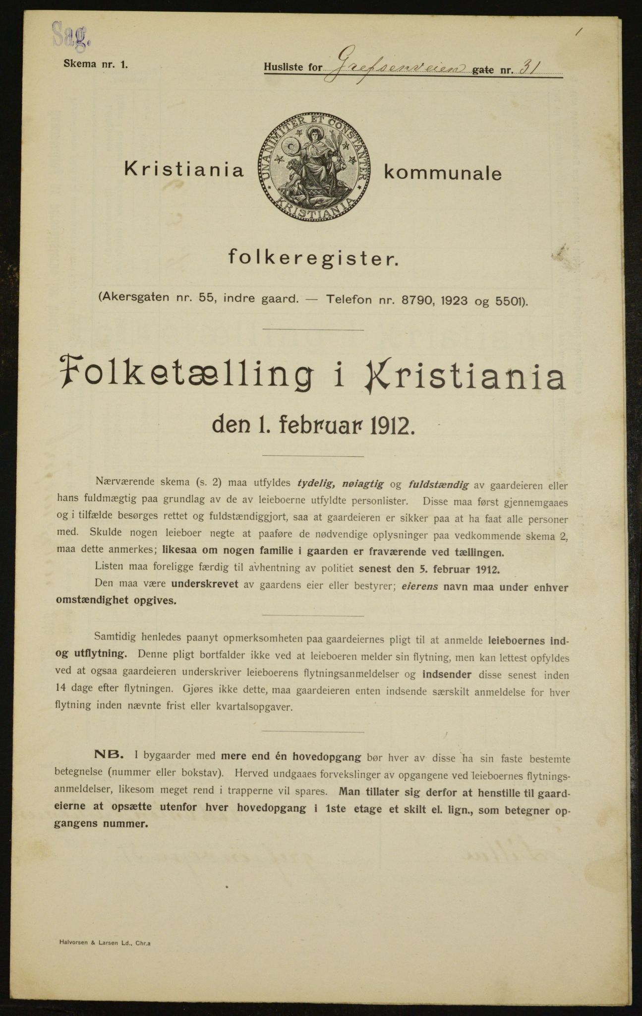 OBA, Municipal Census 1912 for Kristiania, 1912, p. 29500