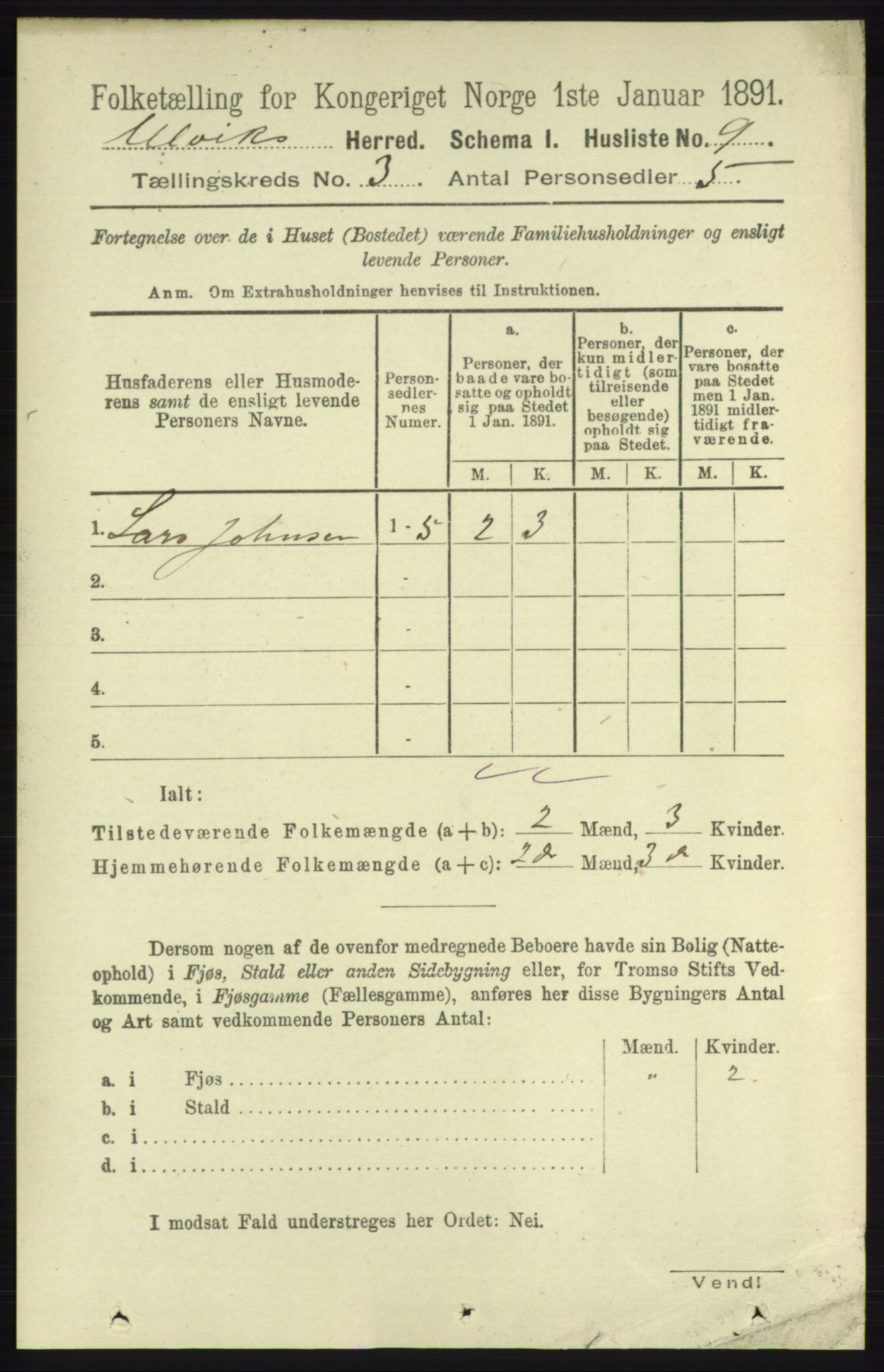 RA, 1891 census for 1233 Ulvik, 1891, p. 325