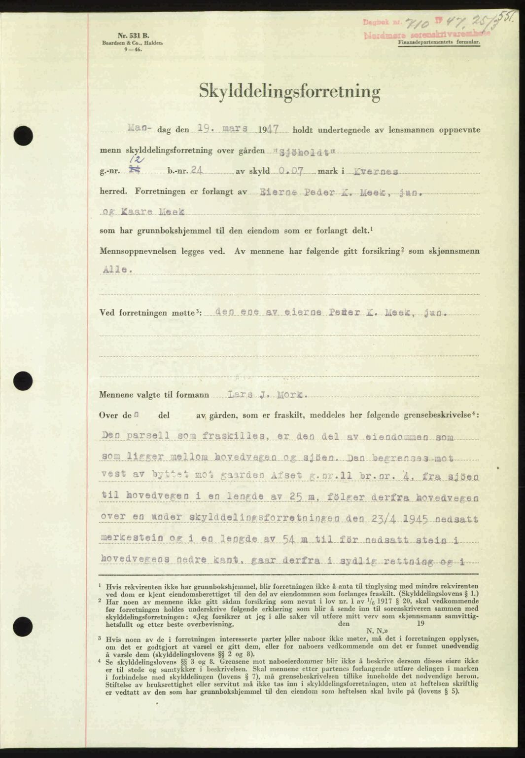 Nordmøre sorenskriveri, AV/SAT-A-4132/1/2/2Ca: Mortgage book no. A104, 1947-1947, Diary no: : 710/1947