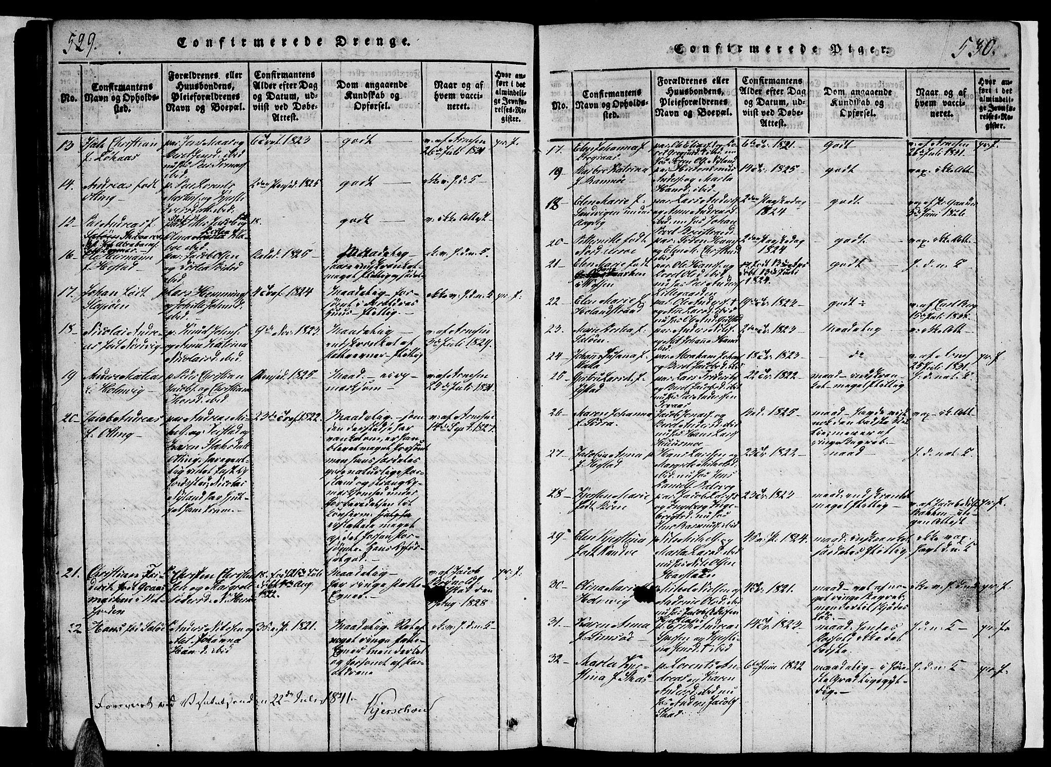 Ministerialprotokoller, klokkerbøker og fødselsregistre - Nordland, AV/SAT-A-1459/834/L0510: Parish register (copy) no. 834C01, 1820-1847, p. 529-530