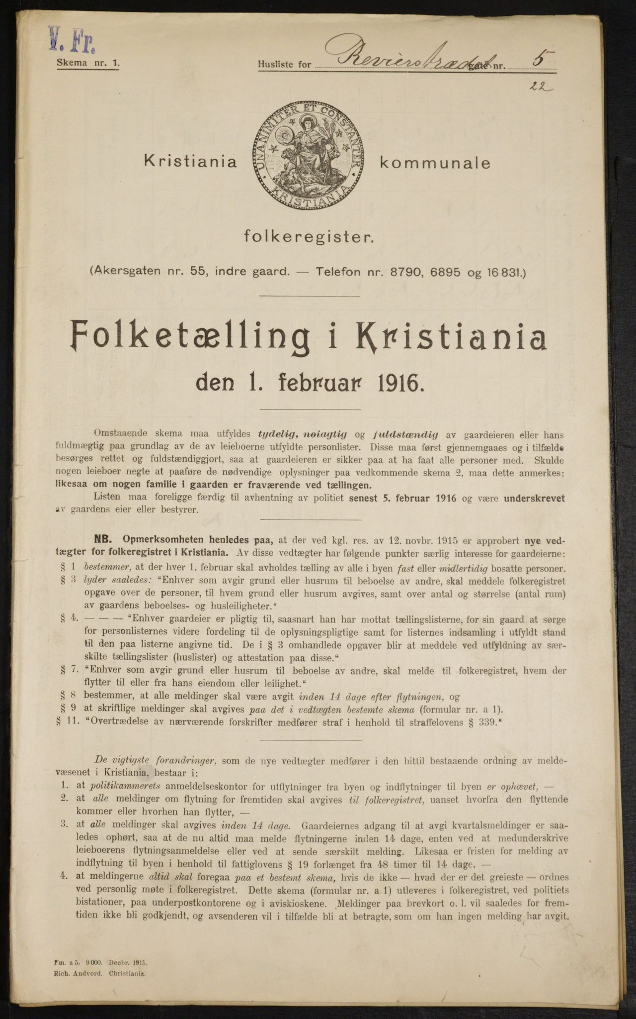 OBA, Municipal Census 1916 for Kristiania, 1916, p. 85036