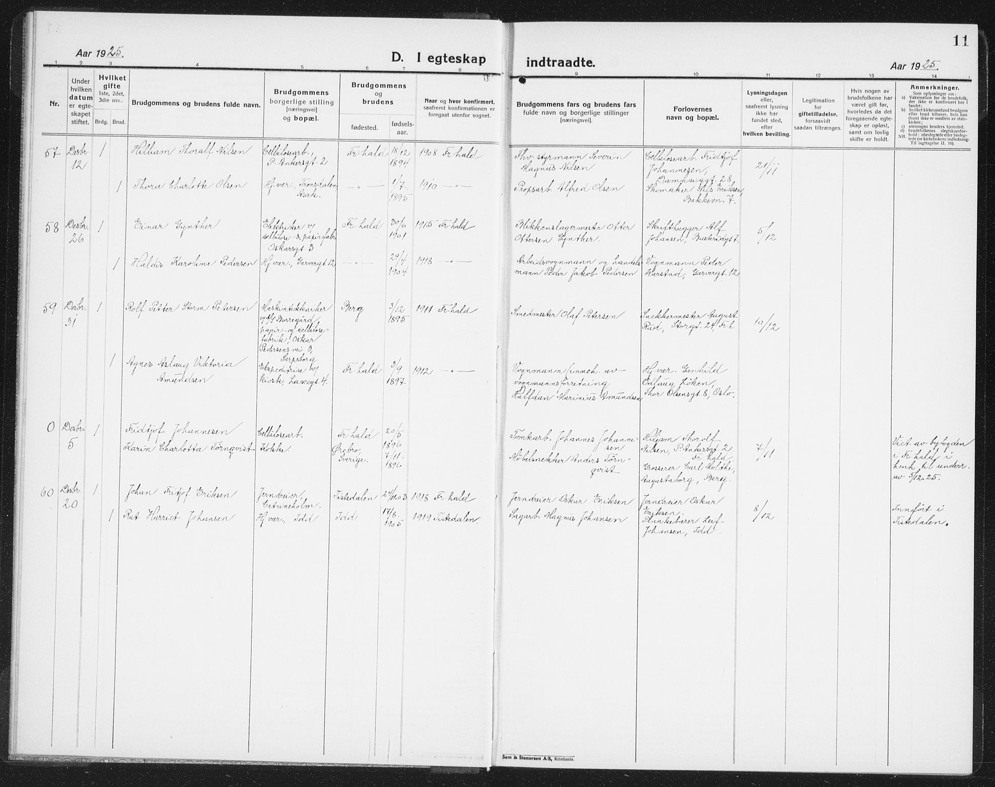 Halden prestekontor Kirkebøker, AV/SAO-A-10909/G/Ga/L0014: Parish register (copy) no. 14, 1925-1943, p. 11