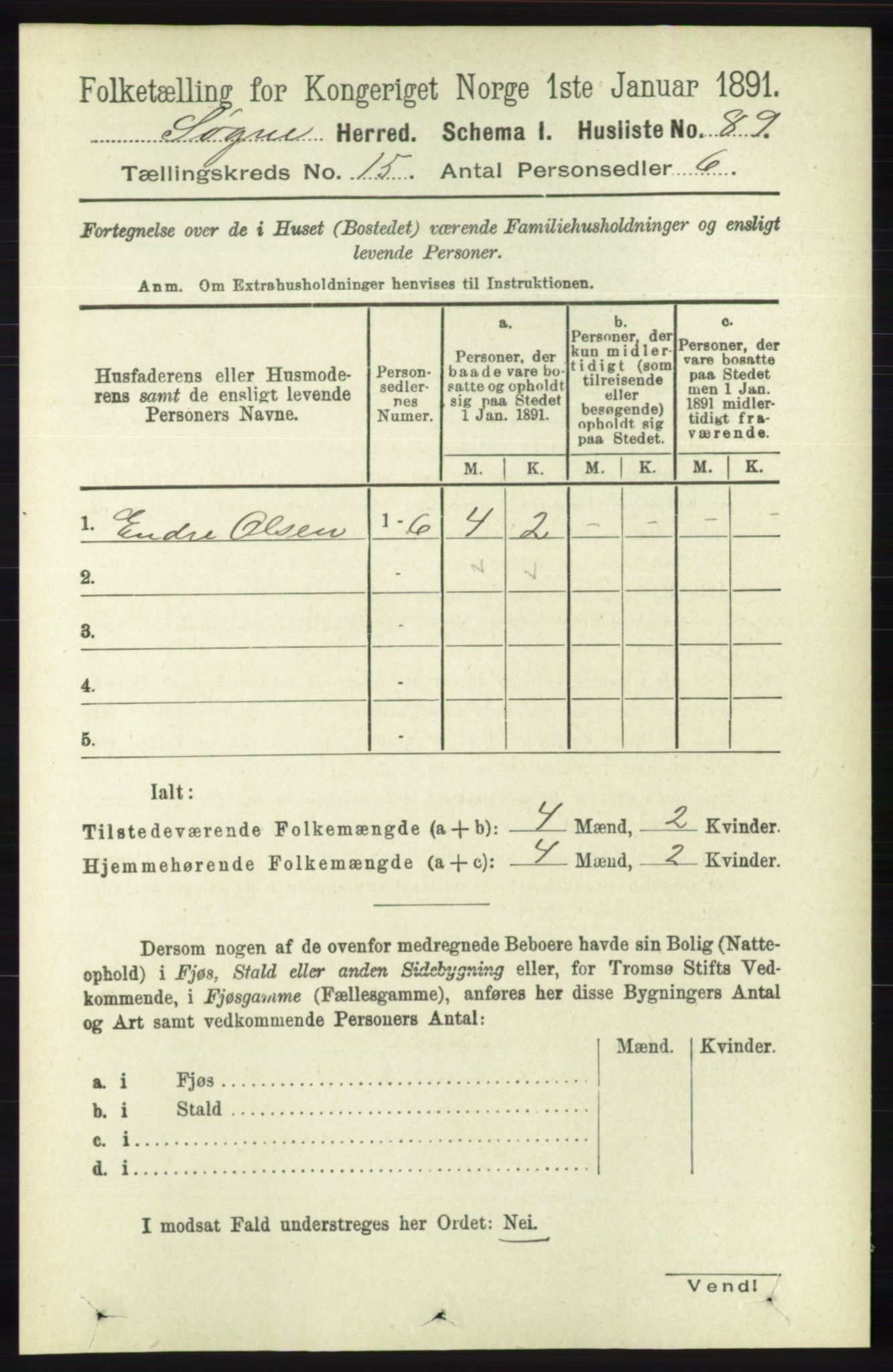 RA, 1891 census for 1018 Søgne, 1891, p. 3886