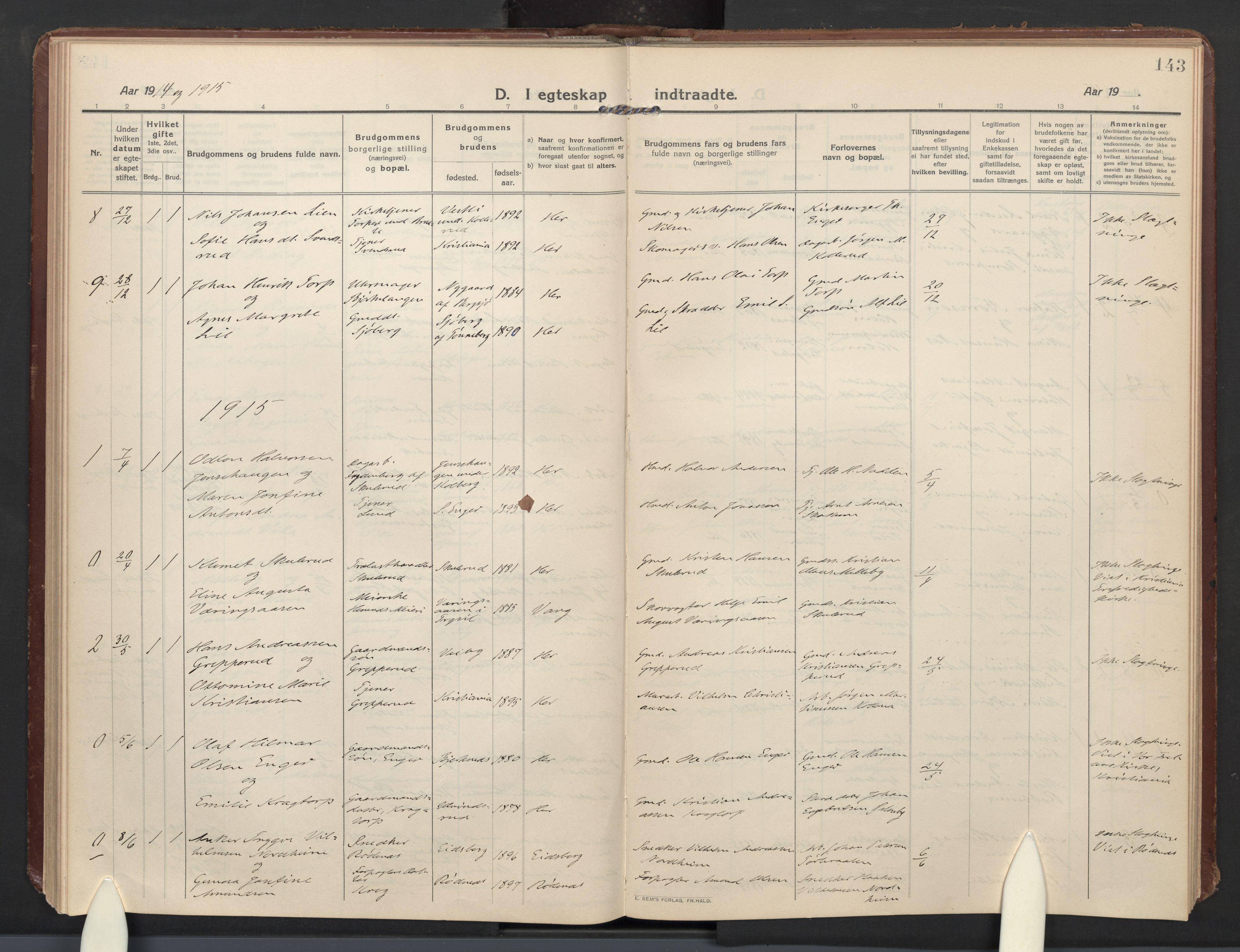 Høland prestekontor Kirkebøker, AV/SAO-A-10346a/F/Fb: Parish register (official) no. II 4, 1913-1924, p. 143