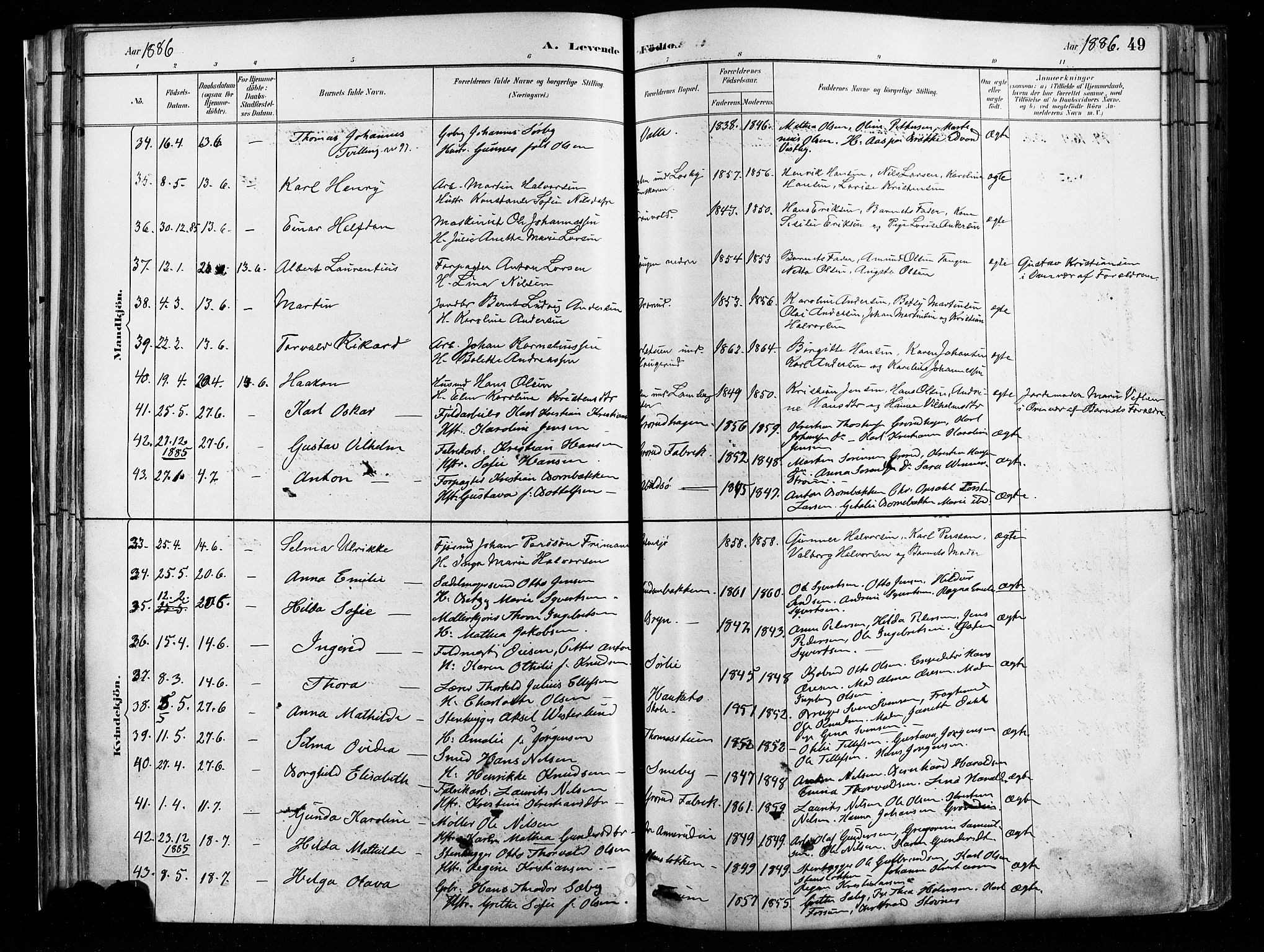 Østre Aker prestekontor Kirkebøker, AV/SAO-A-10840/F/Fa/L0008: Parish register (official) no. I 8, 1883-1894, p. 49