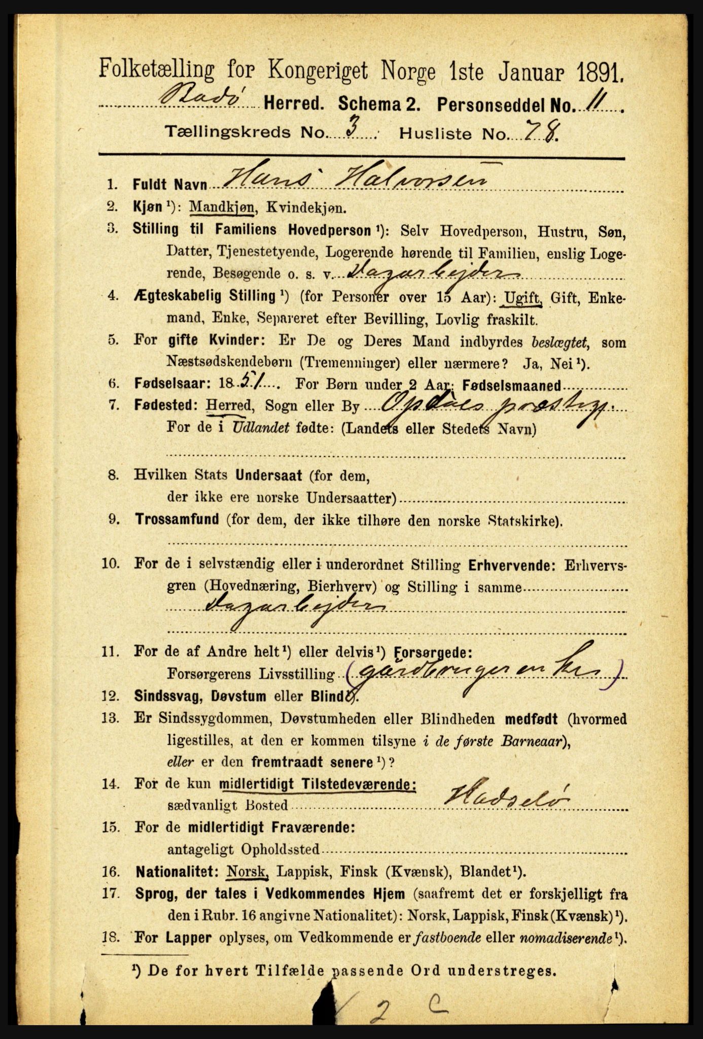 RA, 1891 census for 1843 Bodø, 1891, p. 2118