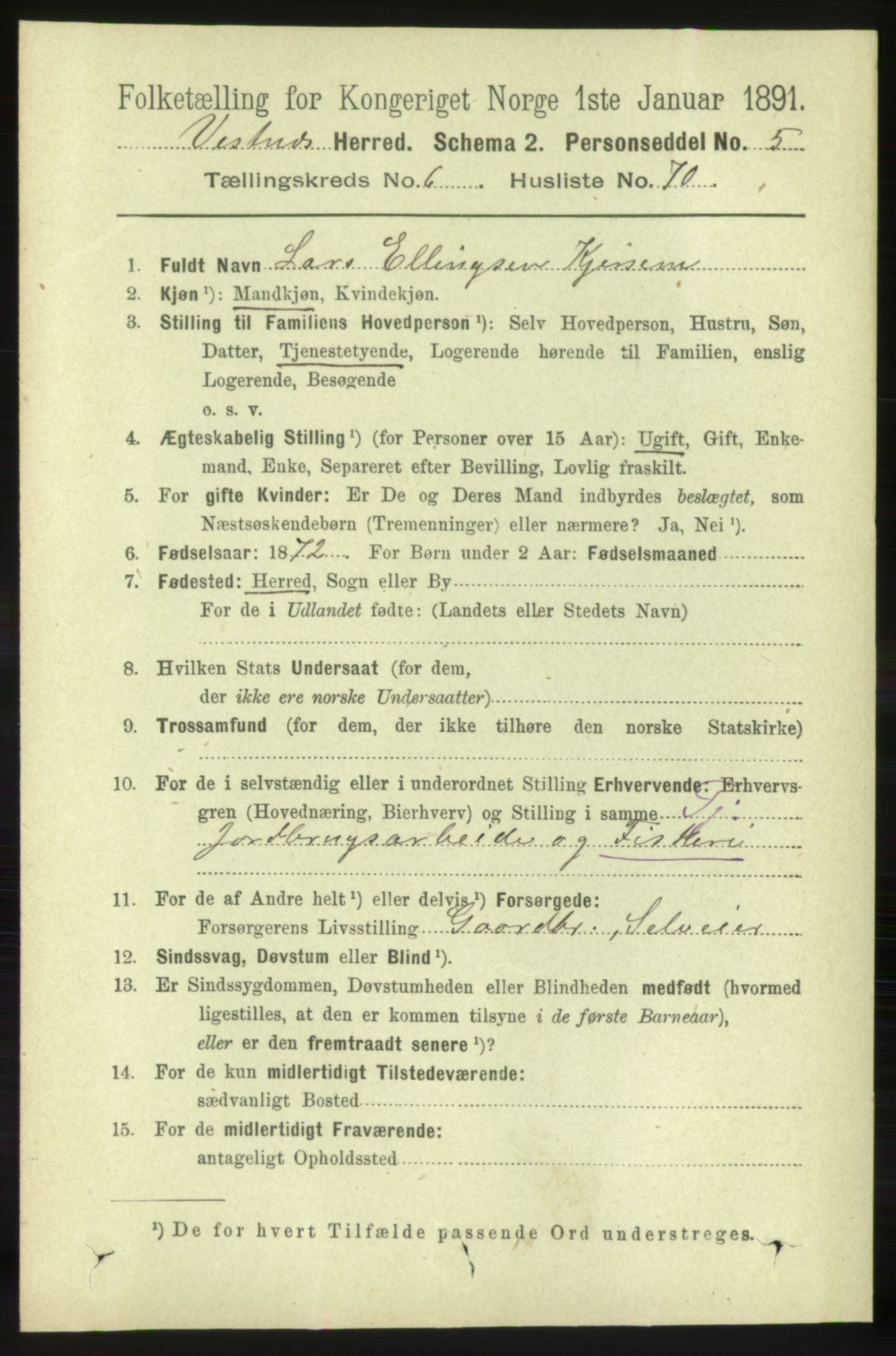 RA, 1891 census for 1535 Vestnes, 1891, p. 2612