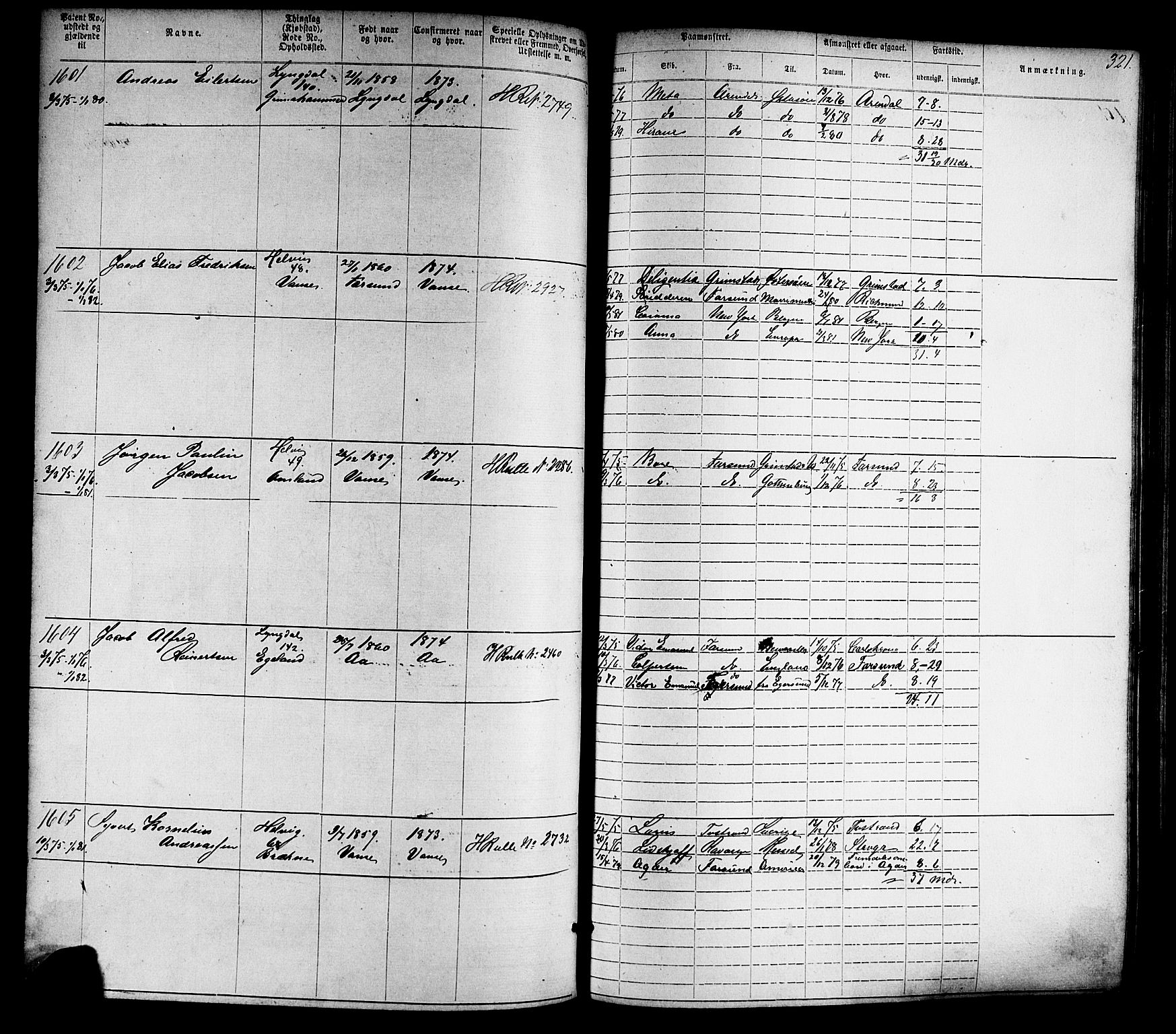 Farsund mønstringskrets, SAK/2031-0017/F/Fa/L0005: Annotasjonsrulle nr 1-1910 med register, Z-2, 1869-1877, p. 351