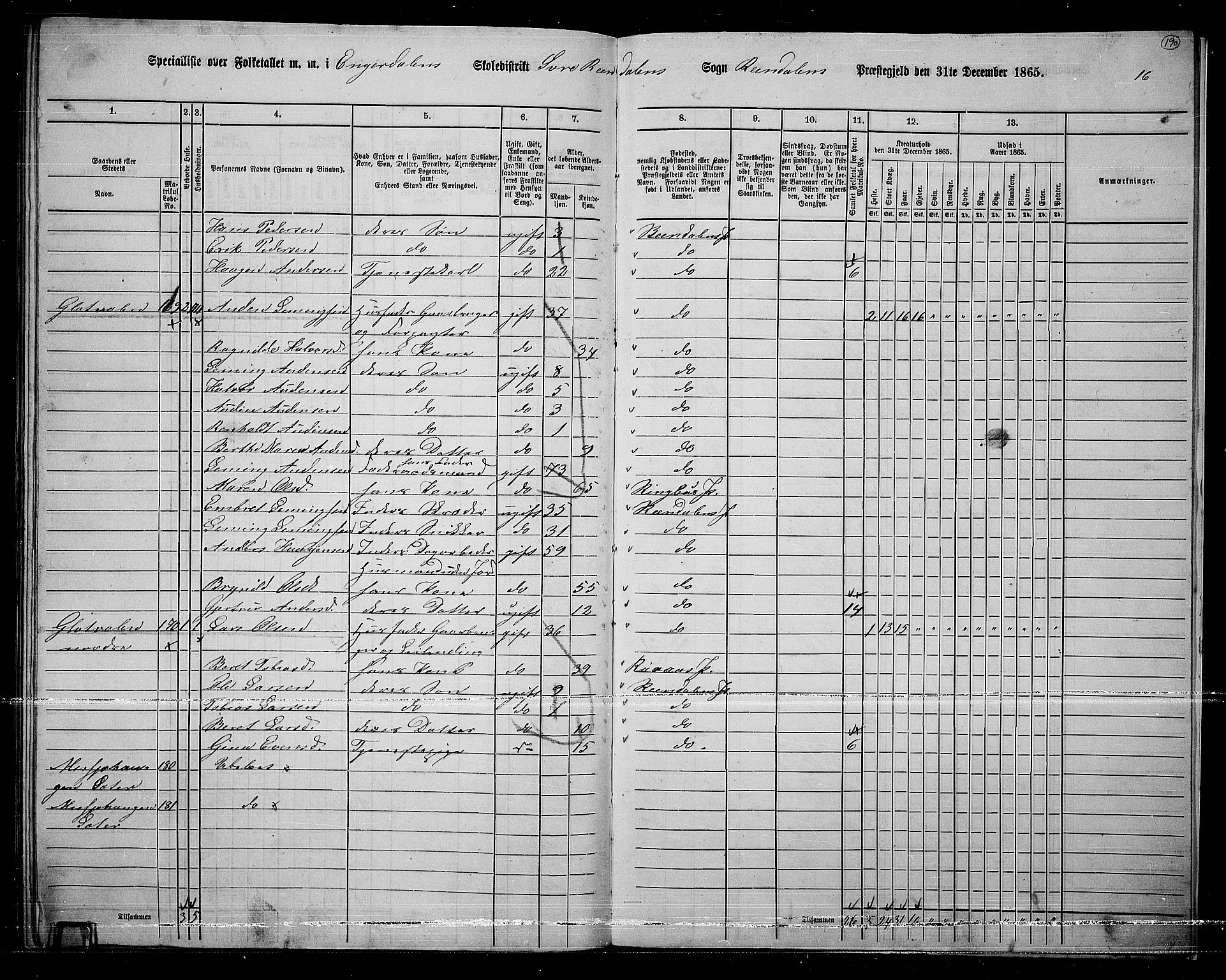 RA, 1865 census for Rendalen, 1865, p. 162