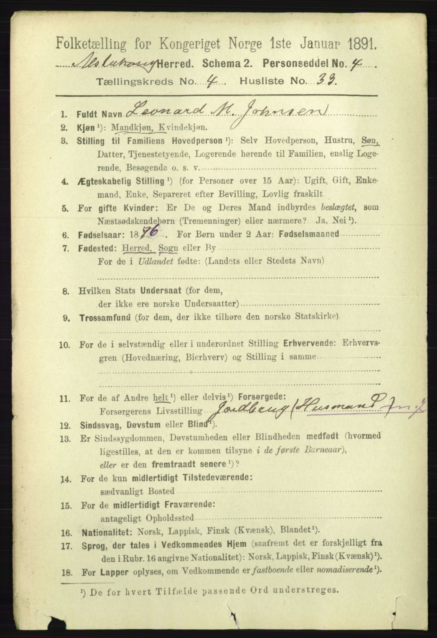 RA, 1891 census for 1820 Alstahaug, 1891, p. 1732