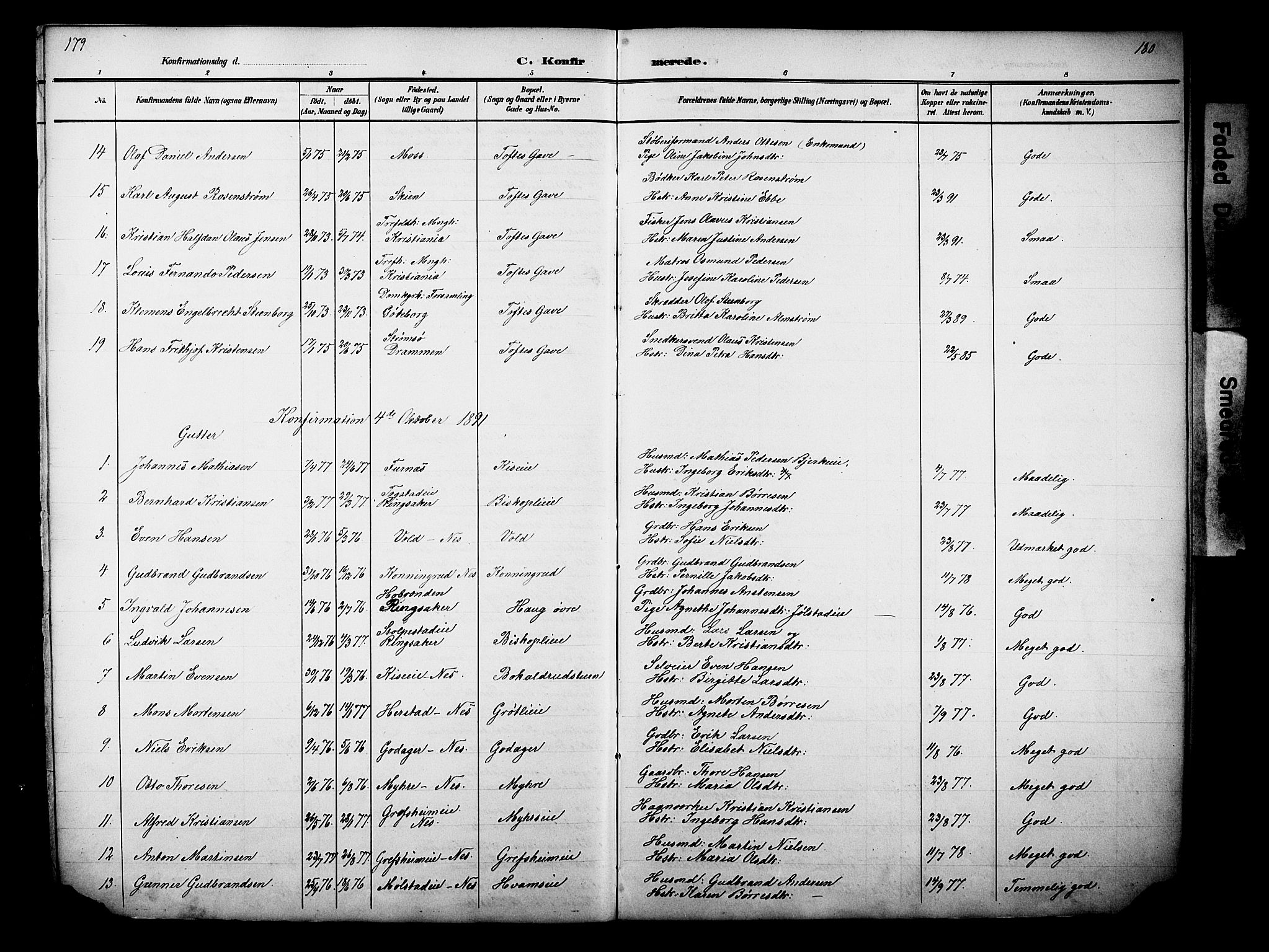 Nes prestekontor, Hedmark, SAH/PREST-020/L/La/L0006: Parish register (copy) no. 6, 1890-1932, p. 179-180