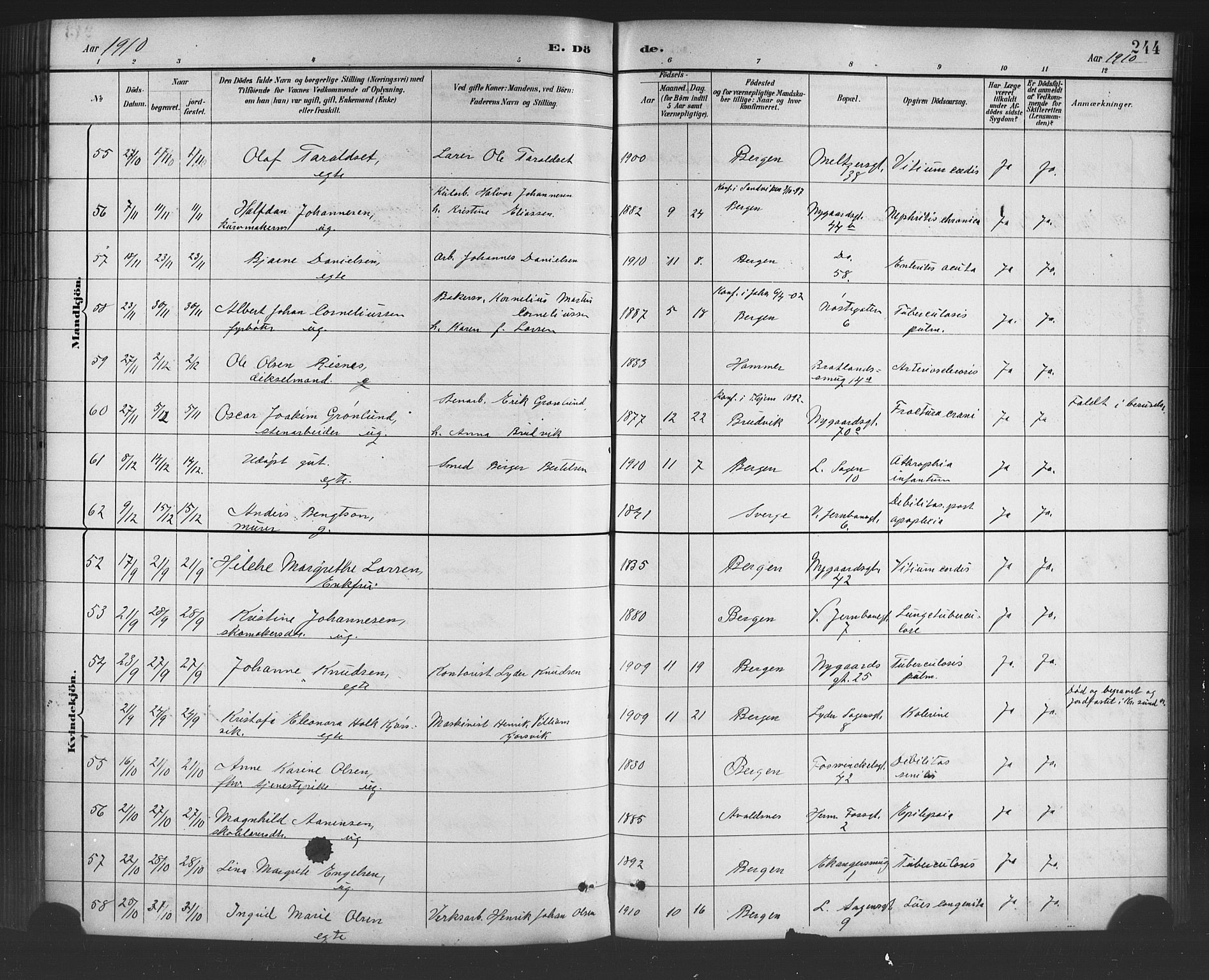 Johanneskirken sokneprestembete, AV/SAB-A-76001/H/Hab: Parish register (copy) no. D 1, 1885-1915, p. 244