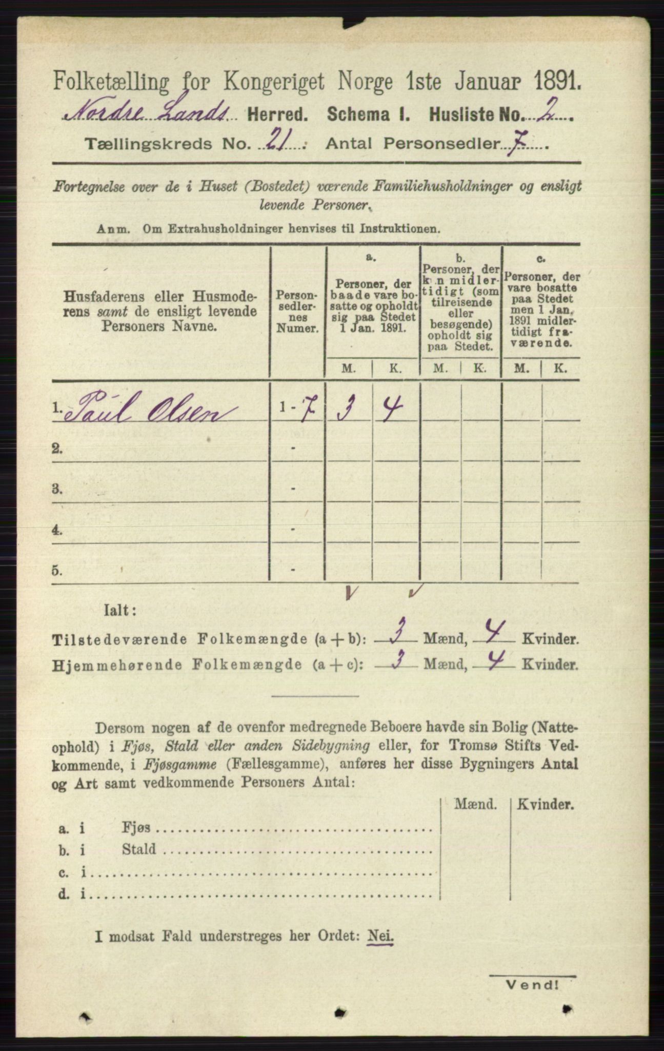 RA, 1891 census for 0538 Nordre Land, 1891, p. 5222