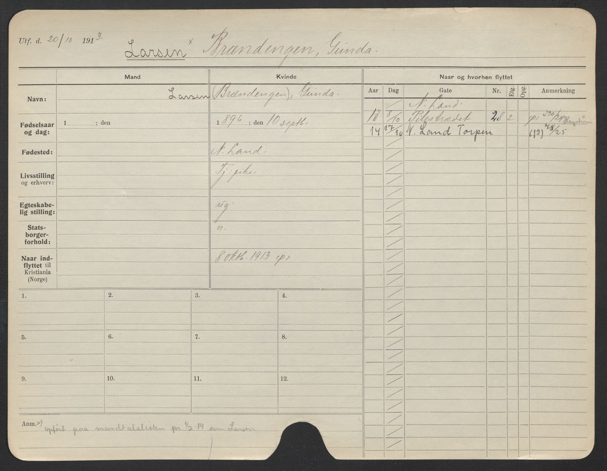 Oslo folkeregister, Registerkort, AV/SAO-A-11715/F/Fa/Fac/L0019: Kvinner, 1906-1914, p. 891a