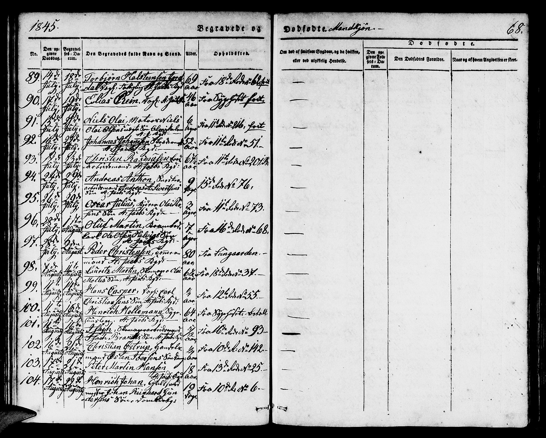 Domkirken sokneprestembete, AV/SAB-A-74801/H/Hab/L0037: Parish register (copy) no. E 1, 1836-1848, p. 68