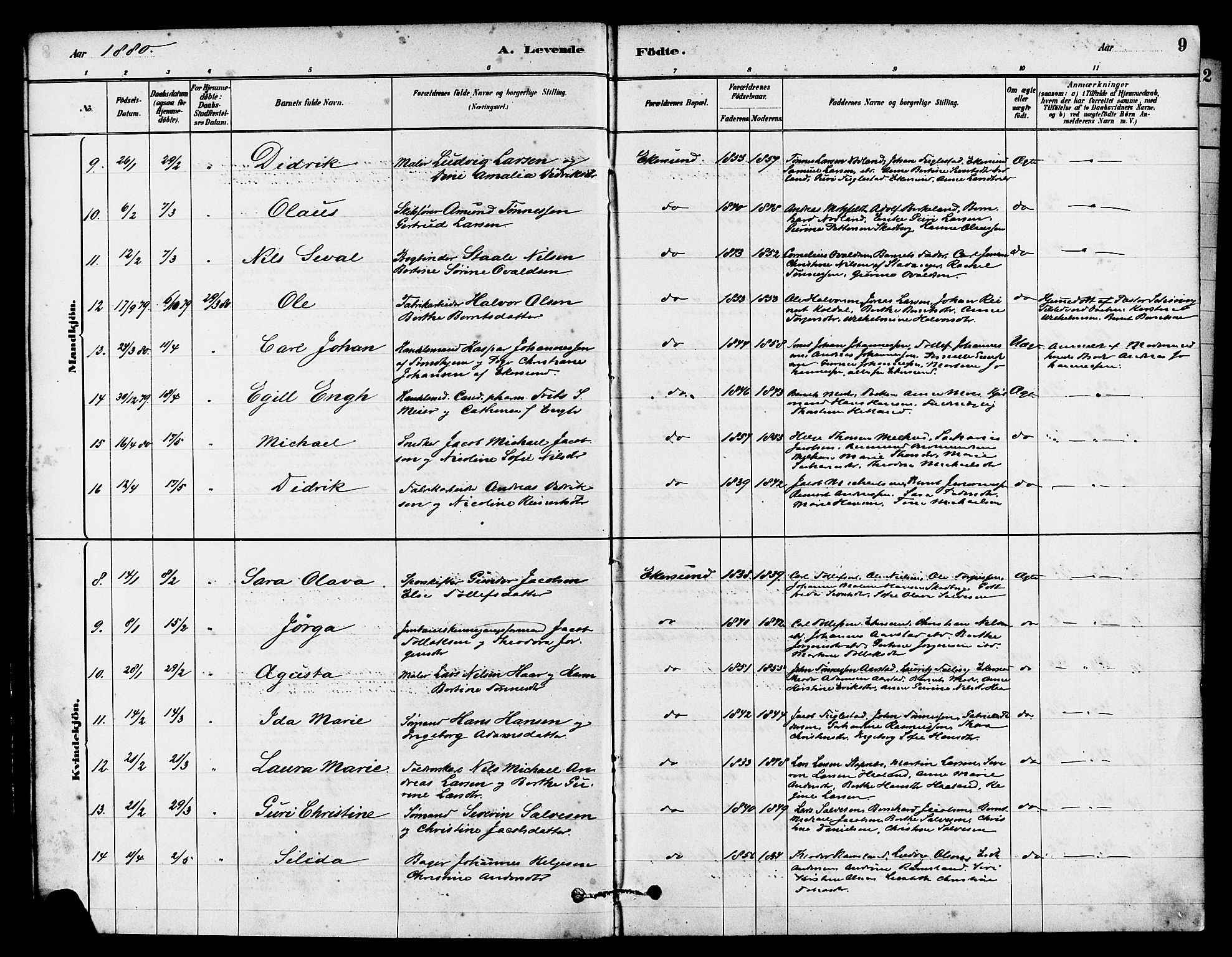 Eigersund sokneprestkontor, AV/SAST-A-101807/S08/L0015: Parish register (official) no. A 15, 1879-1892, p. 9