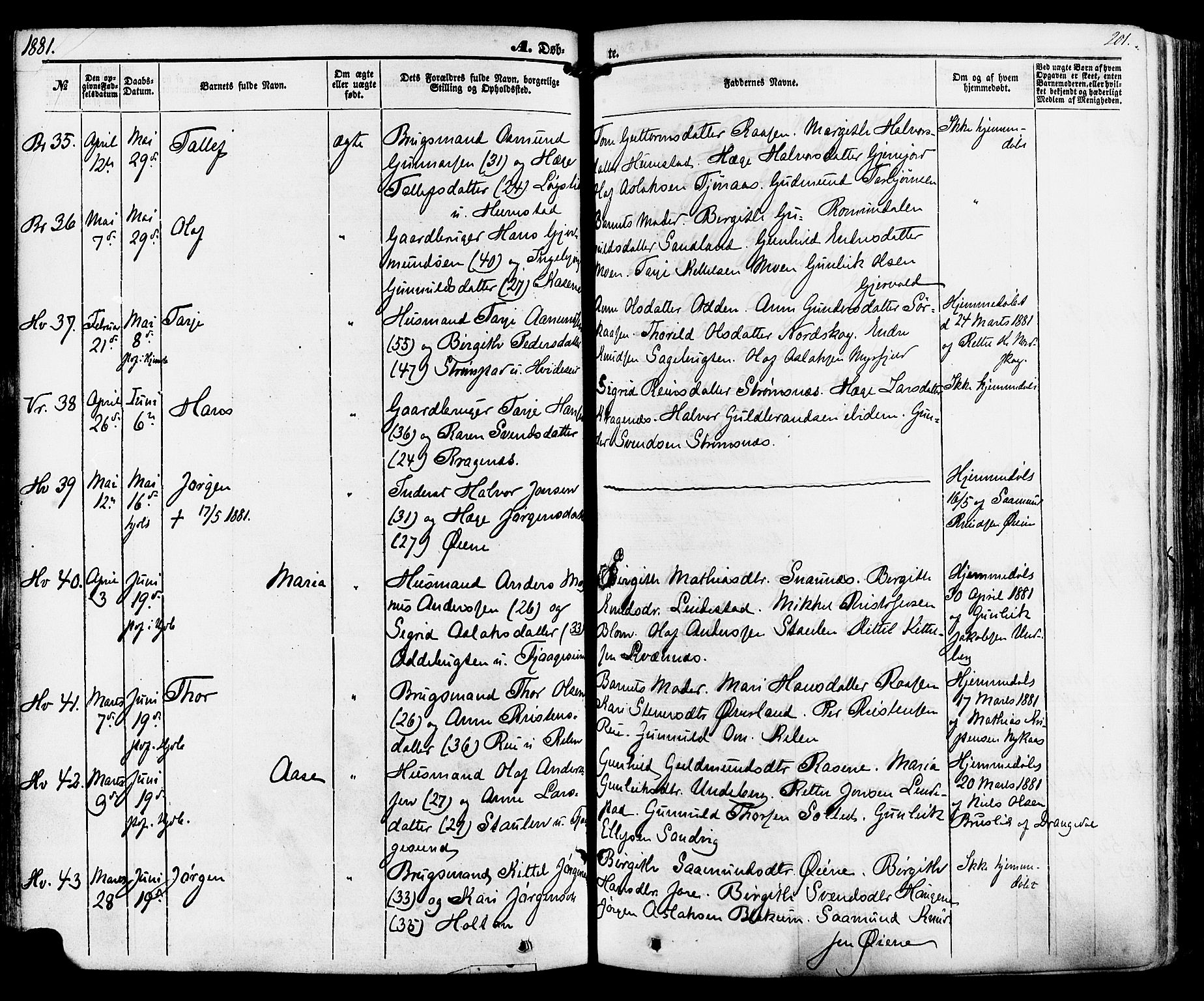 Kviteseid kirkebøker, AV/SAKO-A-276/F/Fa/L0007: Parish register (official) no. I 7, 1859-1881, p. 201