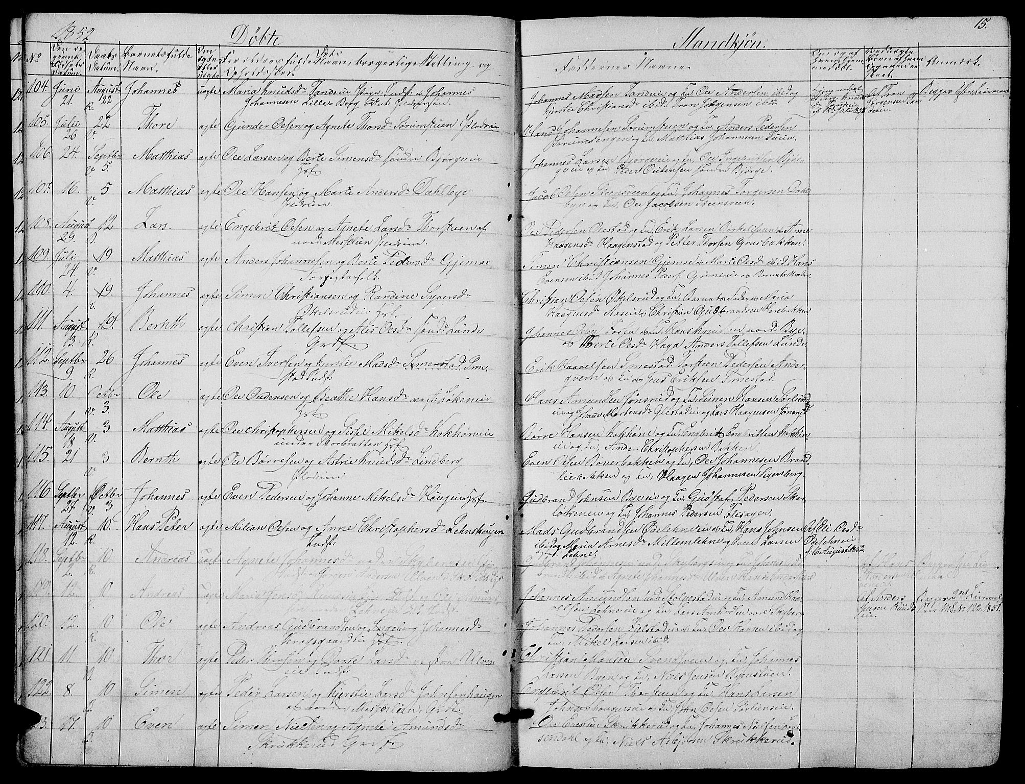 Ringsaker prestekontor, AV/SAH-PREST-014/L/La/L0006: Parish register (copy) no. 6, 1851-1860, p. 15