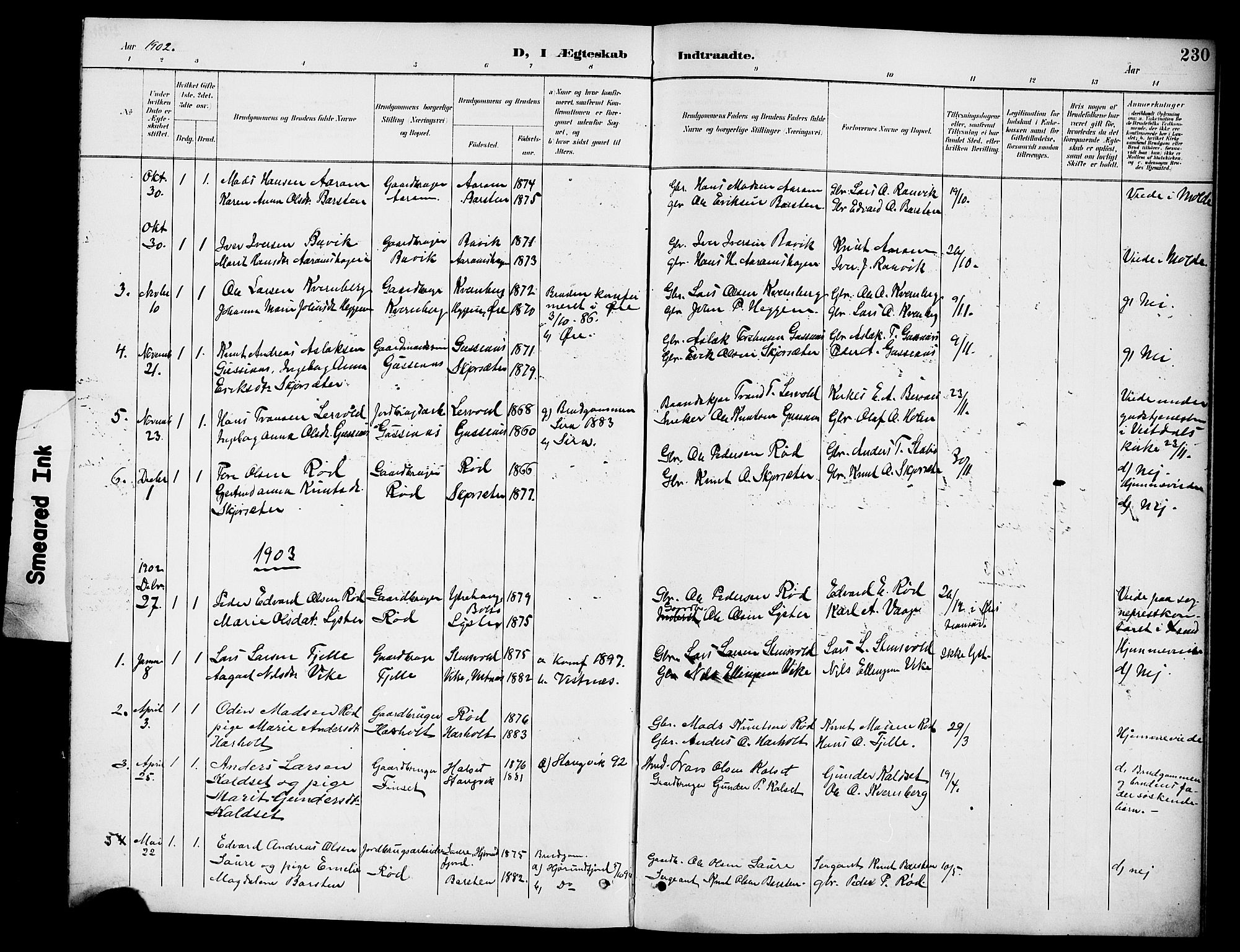 Ministerialprotokoller, klokkerbøker og fødselsregistre - Møre og Romsdal, SAT/A-1454/551/L0632: Parish register (copy) no. 551C04, 1894-1920, p. 230